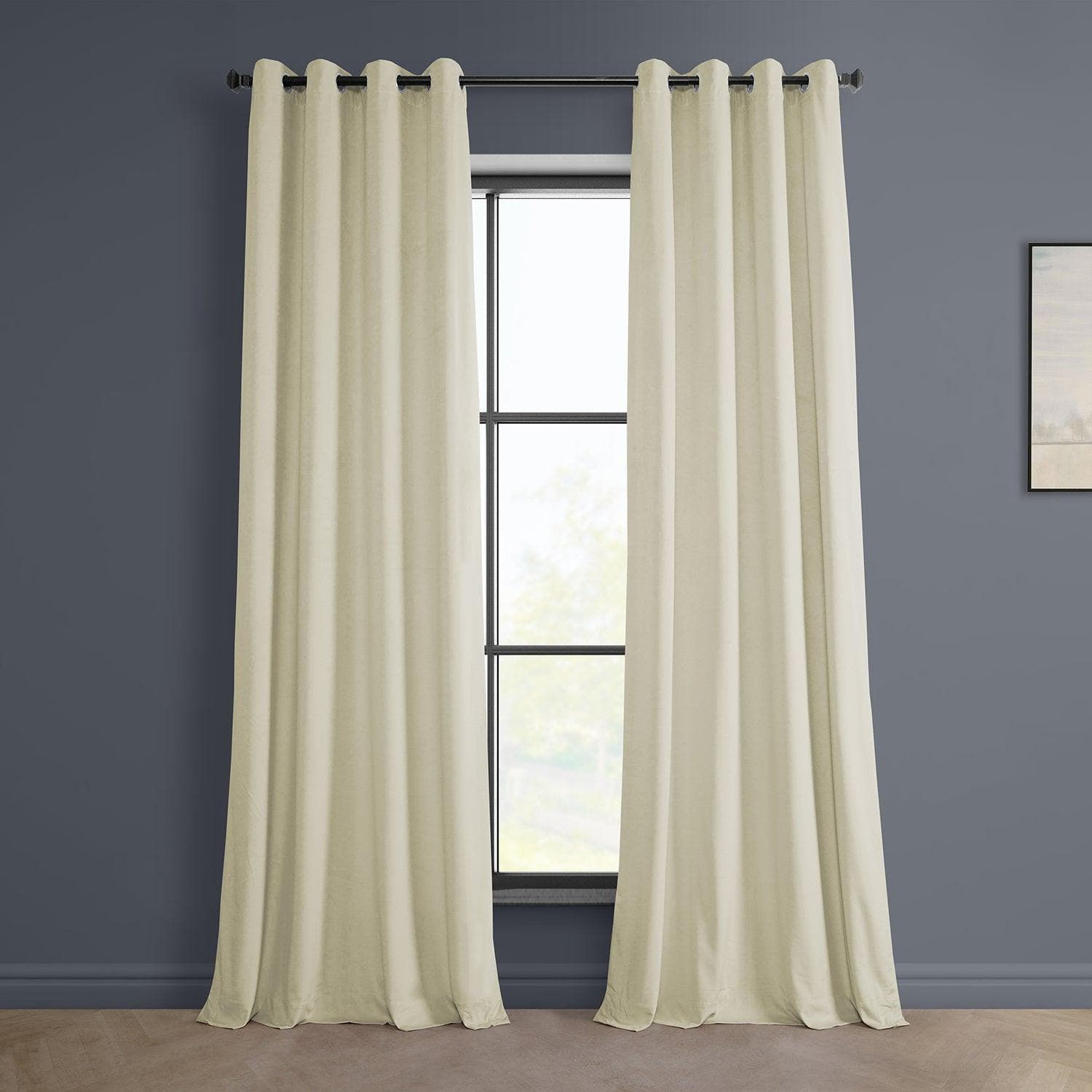 Au Lait Crème Grommet Heritage Plush Velvet Blackout Curtains - Thermal Insulated Window Drapes for Bedroom & Living Room