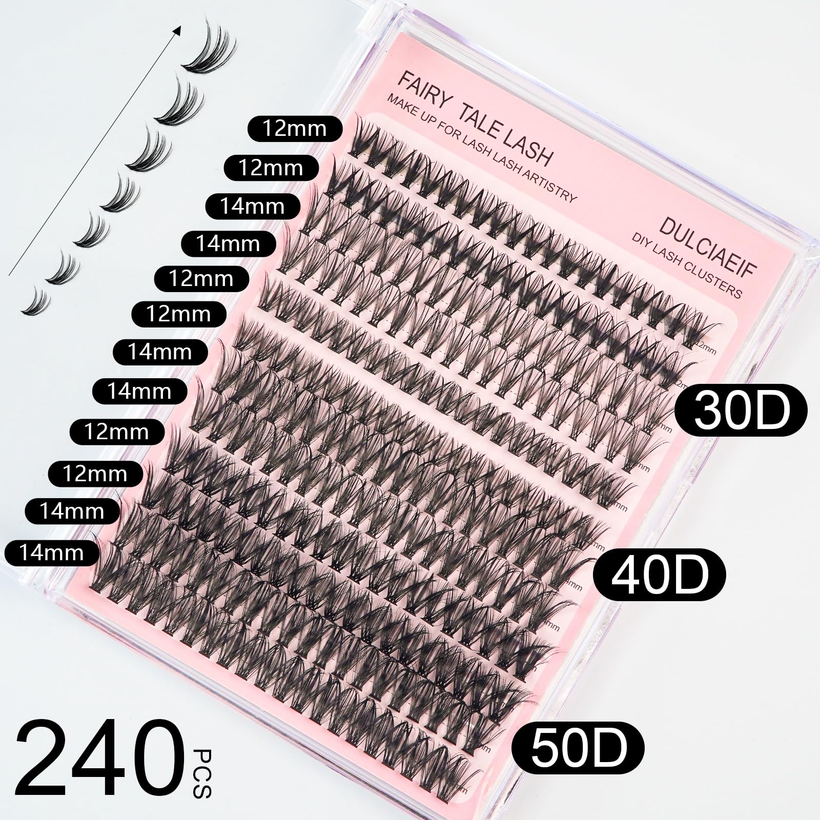 DIY Lash Extension Kit - 240Pcs Lash Clusters in 30D, 40D, 50D (12-14mm C Curl) for Natural Looking Thick Eyelashes | At-Home Individual Eyelash Extensions | Perfect for Bridal, Party & Everyday Glam Makeup