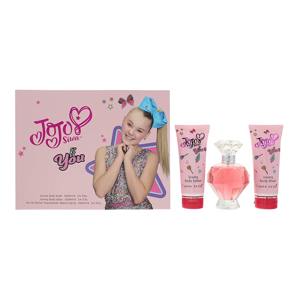JOJO Siwa Beauty Be You Perfume Set - 100ml Eau De Parfum + 100ml Body Wash + 100ml Body Lotion Gift Set for Girls | Birthday Gift, Teen Fragrance Collection, Daily Skincare Routine