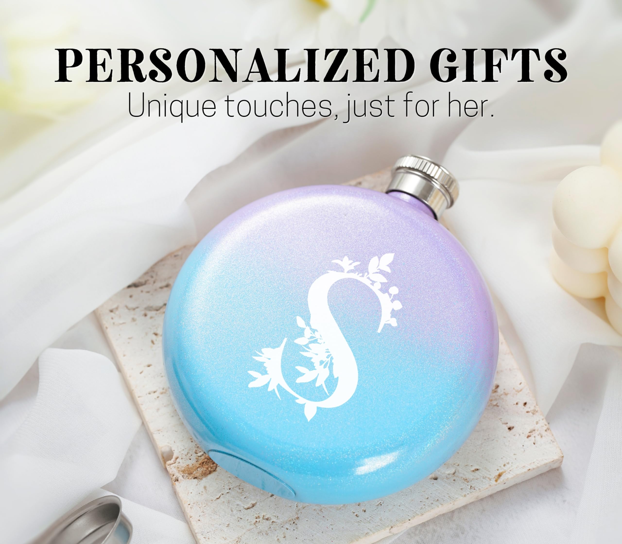Personalized Gradient Purple Blue 5 oz Hip Flask for Women - Custom Engraved Gift for Birthday, Christmas, Anniversary - Perfect for Parties, Travel & Outdoor Adventures