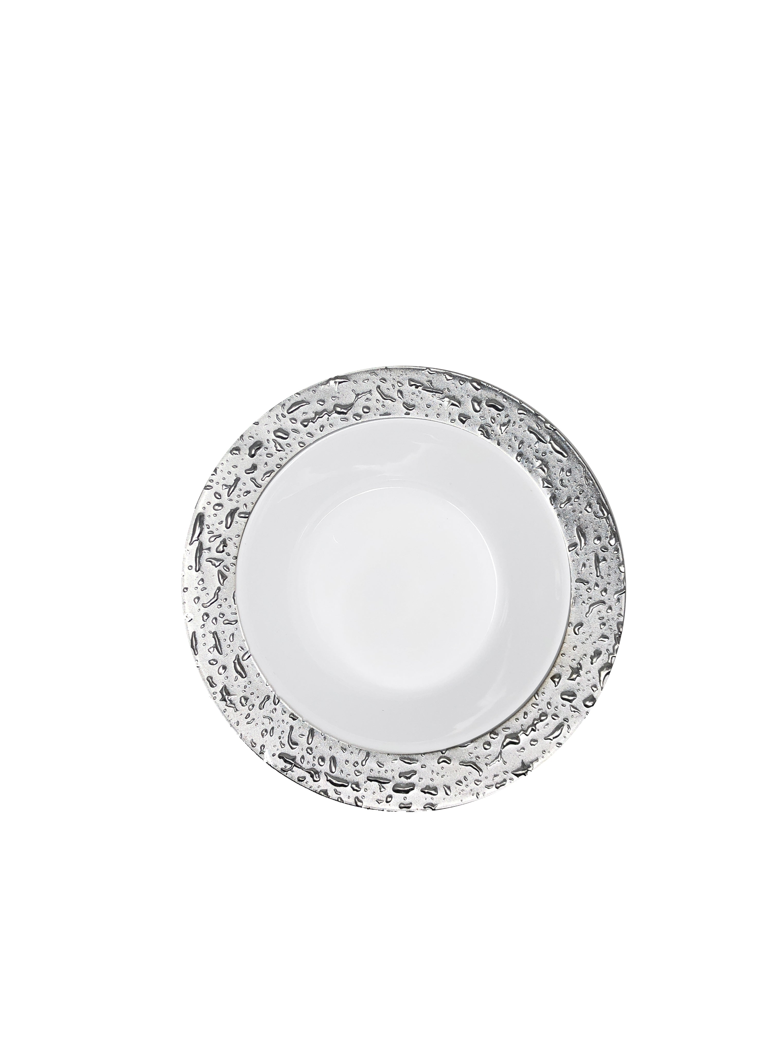 Elegant White & Silver Round Plastic Plates - 50-Pack Disposable Dinner Plates for Parties, Weddings & Events - Durable & Stylish Tableware for Home, Restaurant & Catering Use