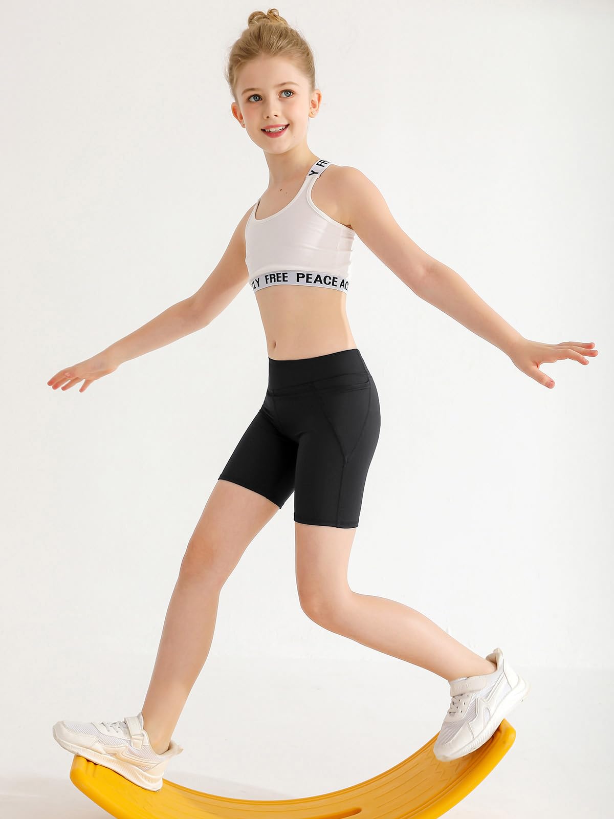 **Patgoal Girls Athletic Volleyball Shorts - Kids' Compression Biker Shorts for Dance, Yoga, Running, Soccer & Gymnastics with Pockets - Perfect for Sports & Active Play**