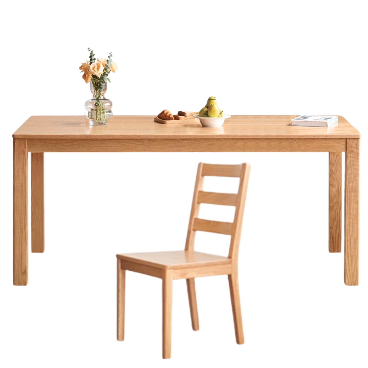 Premium Oak Solid Wood Nordic Dining Table - Modern Scandinavian Style for Kitchen, Dining Room & Small Spaces