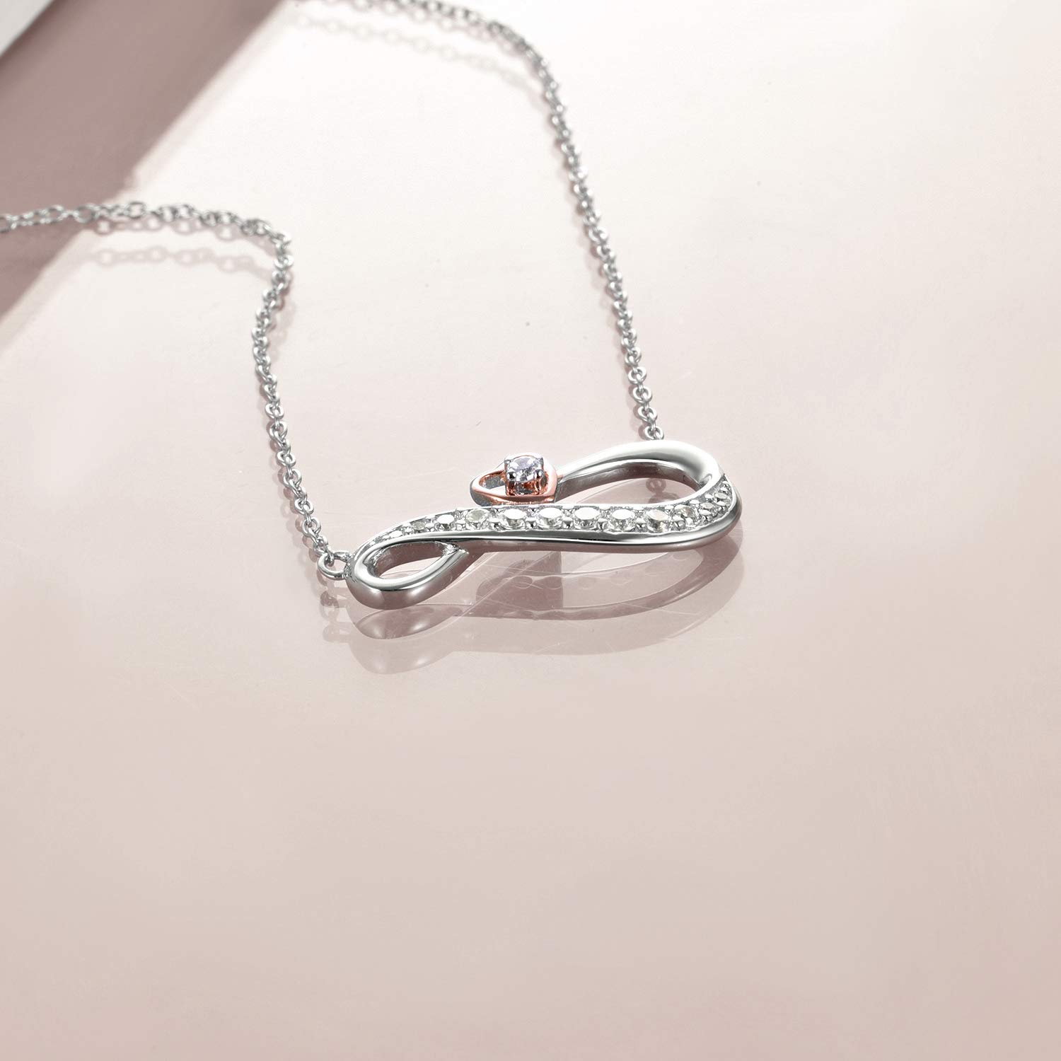 POPKIMI Infinity Necklace Sterling Silver Love Heart Pendant - Dainty Women's Jewelry Gift for Birthday, Anniversary & Valentine's Day - Perfect for Everyday Wear & Special Occasions