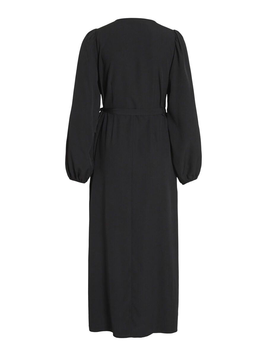 GRAFFY Women's Long Wrap Dress - Elegant Black Maxi Dress for Casual, Office & Evening Wear | Flattering & Comfortable Wrap Around Design