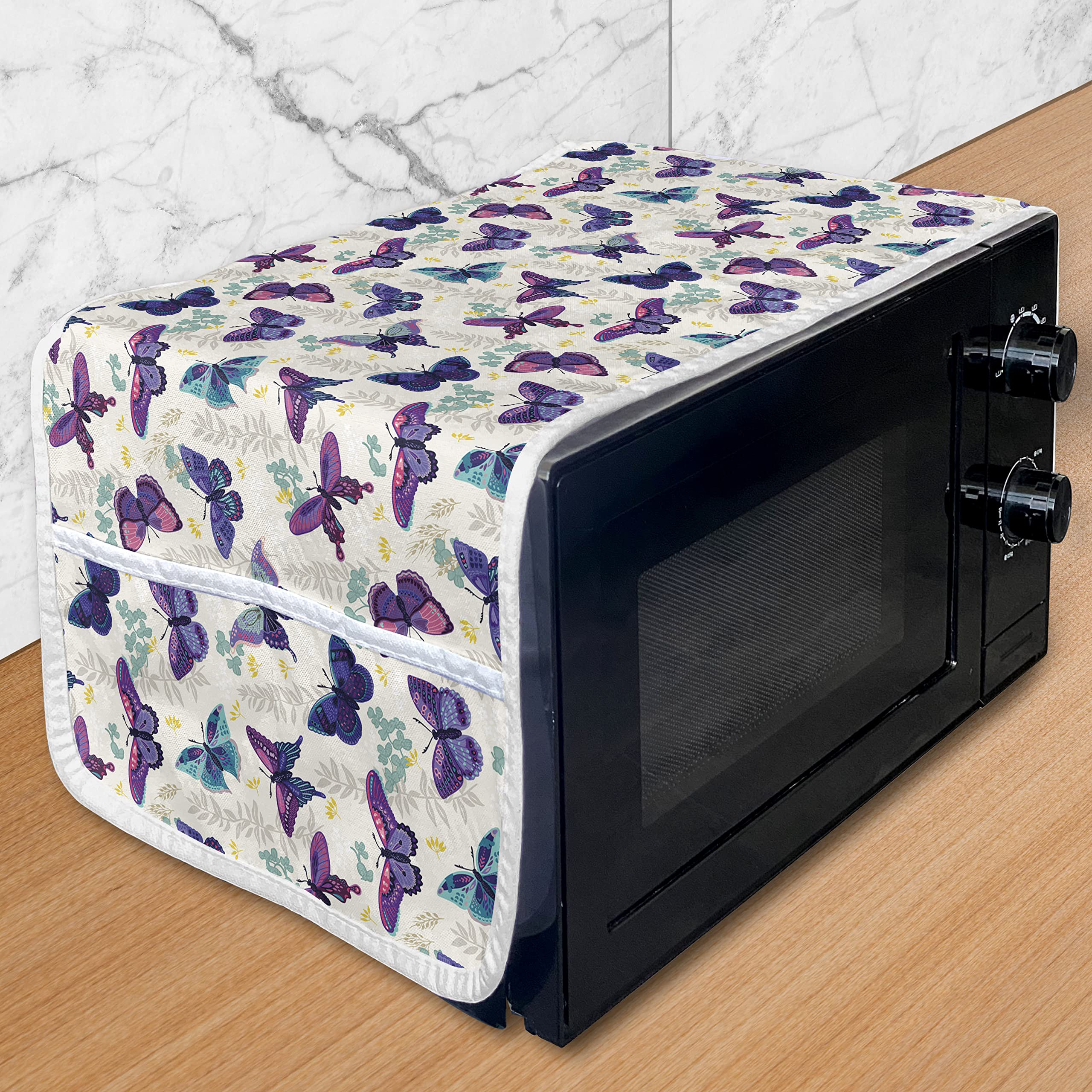 Ambesonne Butterfly Microwave Cover - Waterproof Kitchen Organizer with Pockets, 36