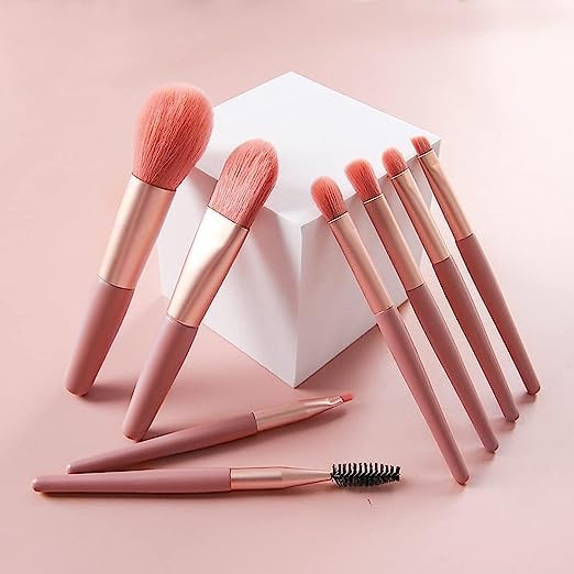 Viraaji 8-Piece Professional Makeup Brush Set - Foundation Brush, Eyeshadow Brush, Blending Brush & Travel Pouch | Complete Cosmetic Brush Kit for Flawless Makeup Application at Home or On-The-Go