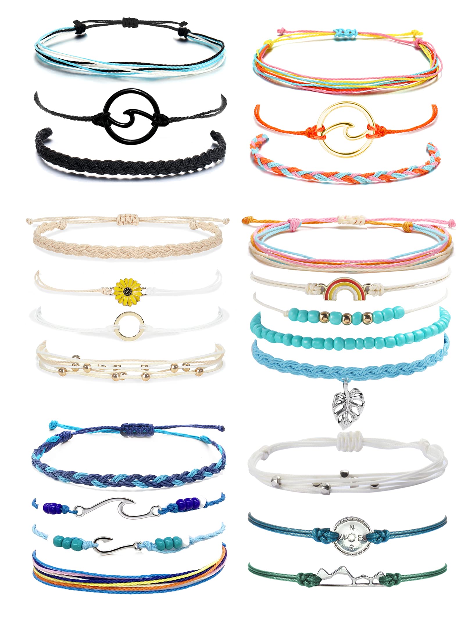 Blue Friendship Bracelets for Women - Adjustable Boho Bracelets with Sunflower Charm, Cute Stackable Surfer Beach Bracelets - Perfect Summer Essentials & Stocking Stuffers for Best Friends, Gifts for Her