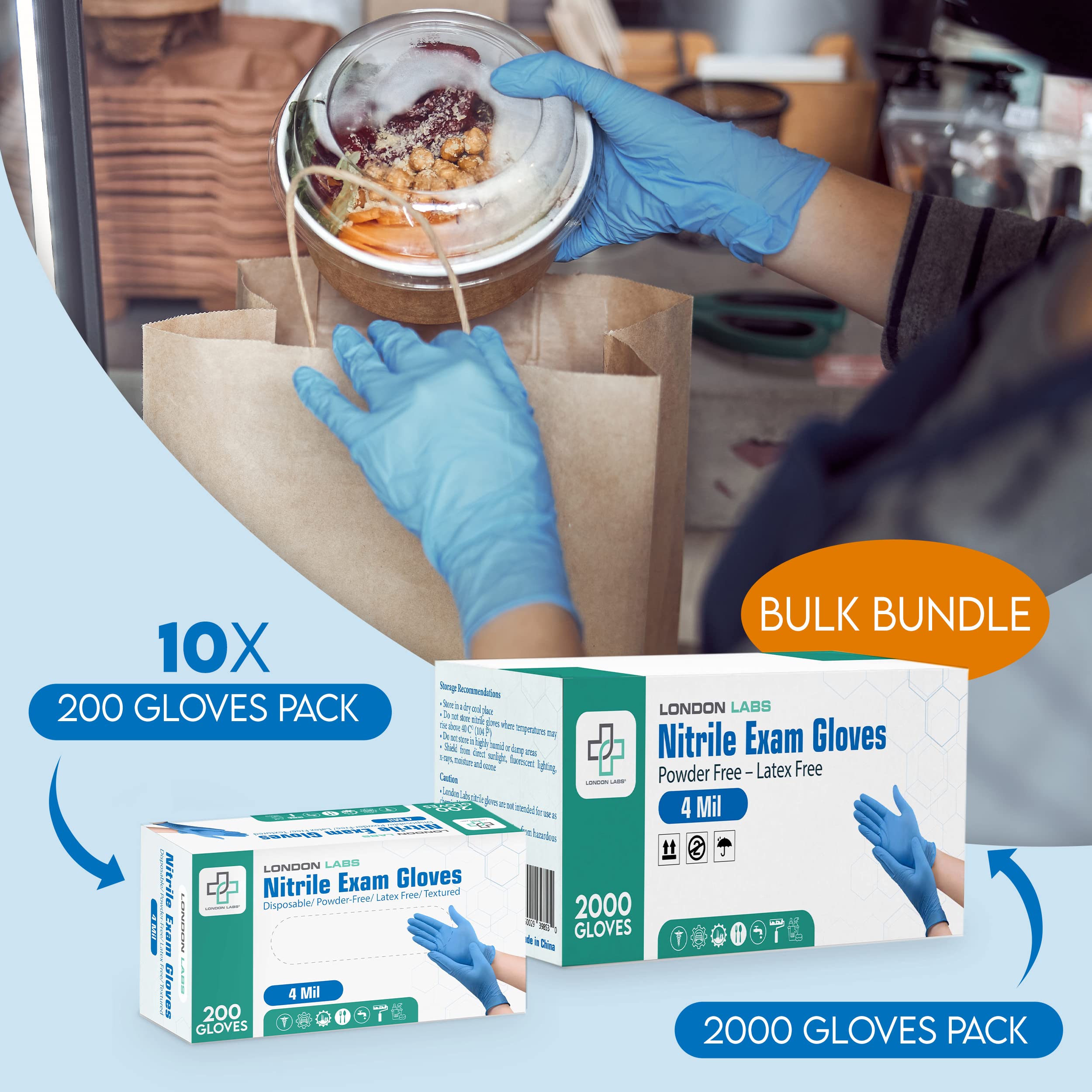 Premium Nitrile Exam Gloves 4 Mil - Latex Free & Powder Free Disposable Gloves for Medical, Dental, Food Service & Cleaning - 100pcs/Box (Blue) - Ideal for Healthcare Professionals, Tattoo Artists & Home Use