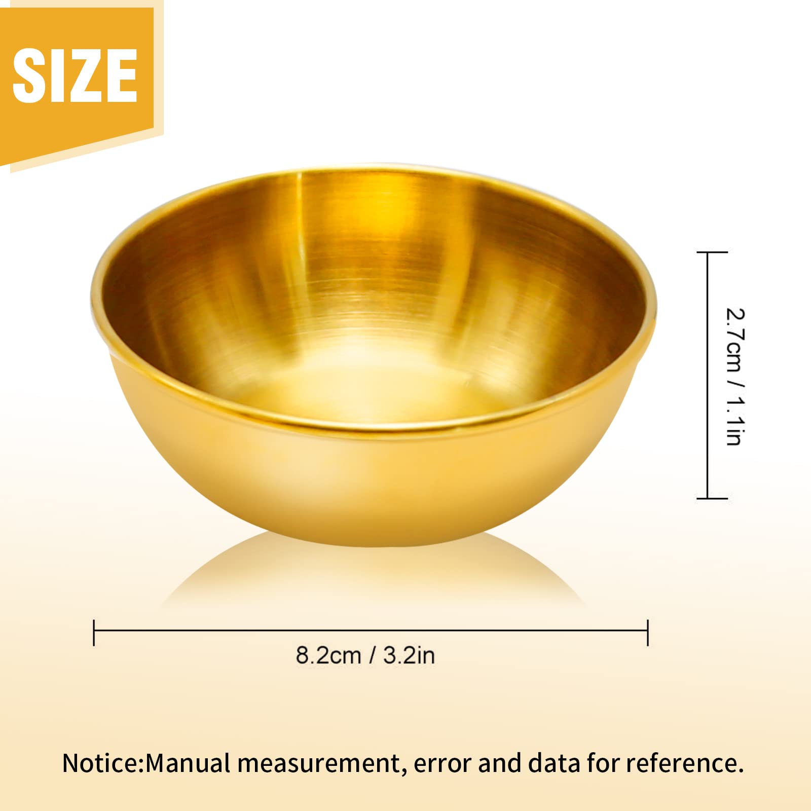 8-Piece Stainless Steel Sauce Dishes Set - Gold Round Seasoning Bowls for Sushi, Dipping, Appetizers (3.2 Inch) - Perfect for Asian Cuisine, Party Plating & Home Kitchen Use