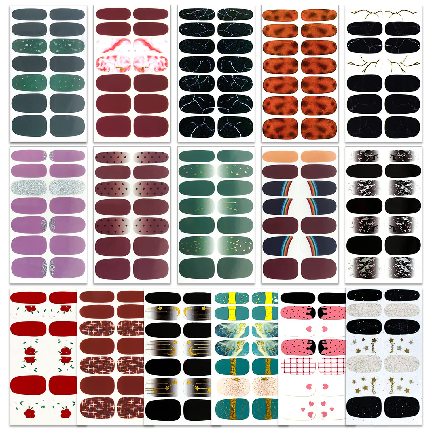 WOKOTO 16 Sheets Mix Design Full Nail Wraps - Gel Nail Polish Strips for Women | Peel & Stick Nail Art Stickers | Gradient Pointed Design | Perfect for Parties, Weddings & Everyday Wear