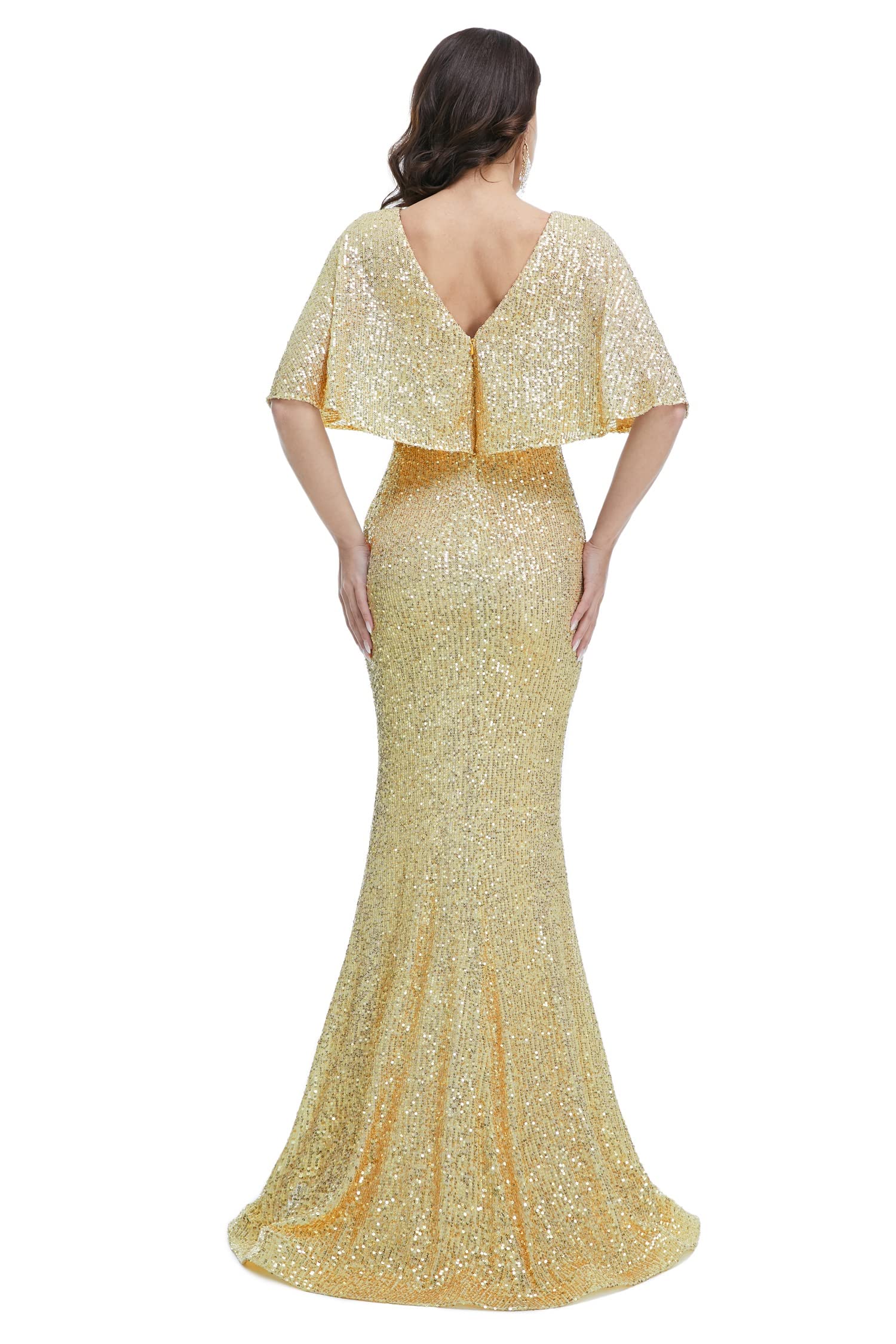 Sparkling Engerla Short Sleeve Sequin Mermaid V-Neck Party Dress - Elegant Formal Prom Gown, Wedding Bride & Bridesmaid Dresses for Evening Events, Cocktail Parties & Special Occasions