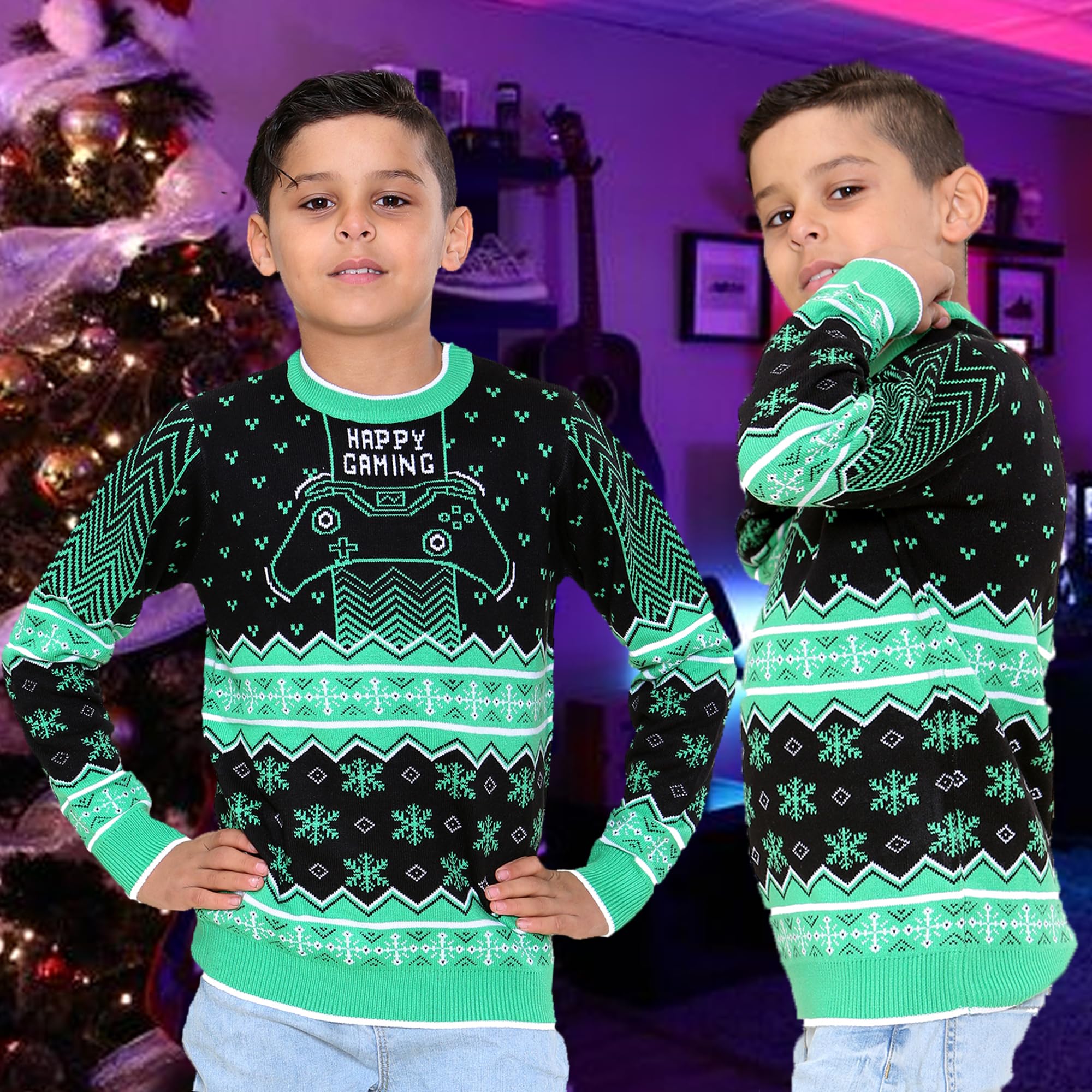 NOROZE Retro Christmas Gaming Sweater for Men, Women & Kids - Family Matching Pullover for Holiday Parties & Cozy Gaming Nights