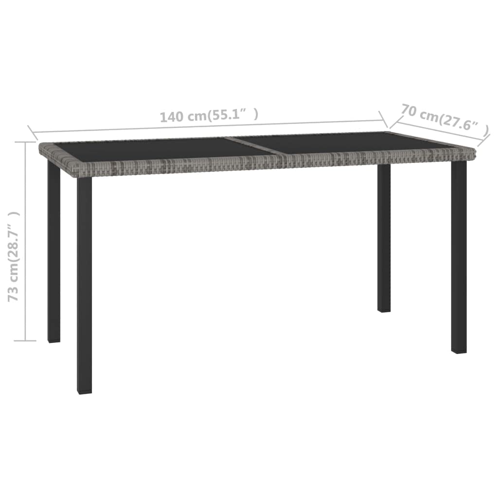 SKM 55-inch Outdoor Patio Dining Table with Gray Poly Rattan - Weather-Resistant Round Table for Garden, Backyard, Poolside & Balcony (55.1