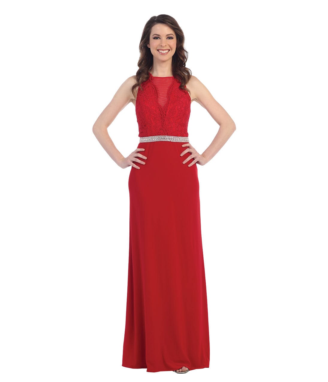 Elegant Red Embroidered Lace Long Chiffon Evening Dress for Women | Formal Gowns & Special Occasions | Perfect for Weddings, Proms and Cocktail Parties