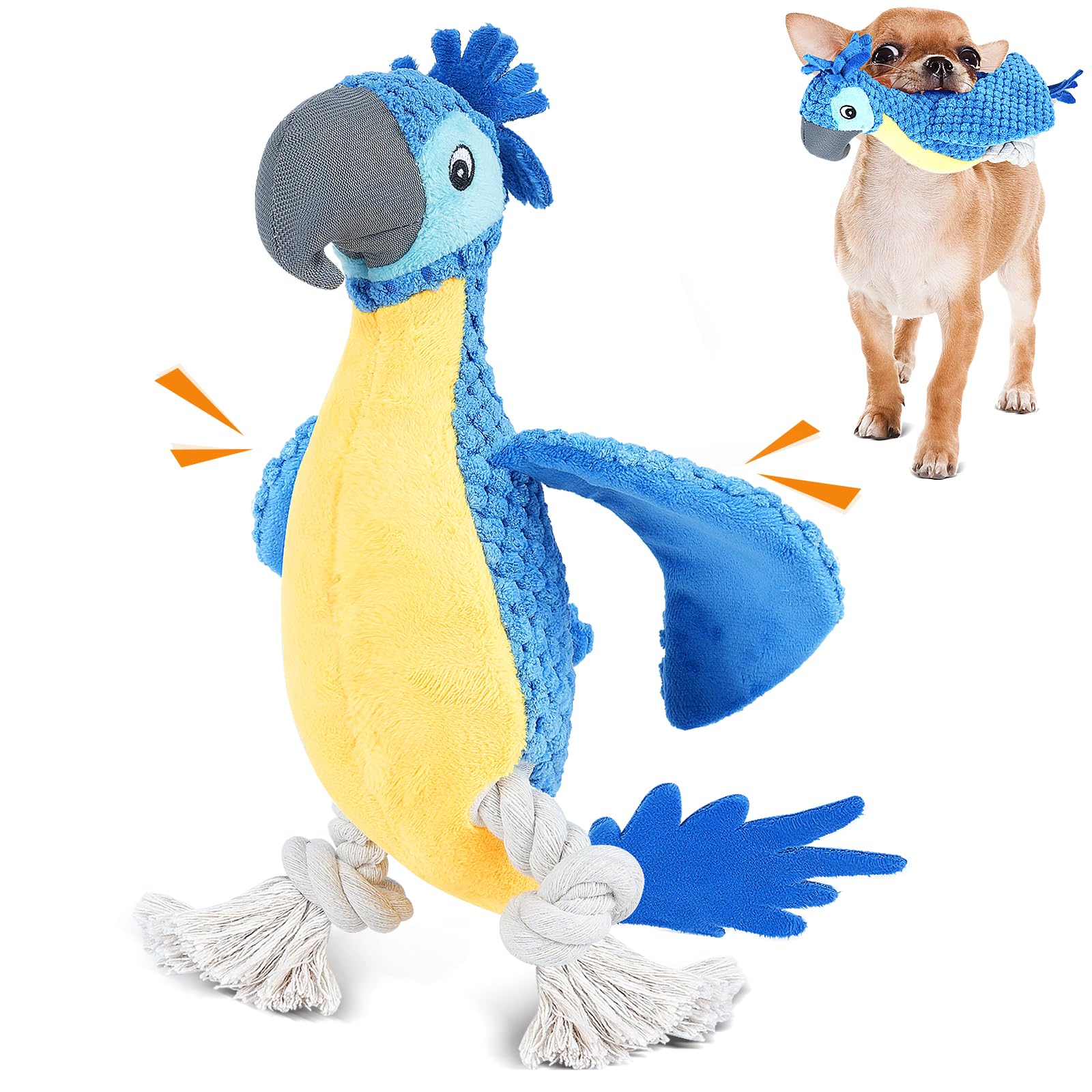 ROSAUI Squeaky Plush Cockatoo Dog Toy - Interactive Chew Toy for Dental Cleaning & Play, Durable & Safe for All Dog Breeds - Perfect for Indoor Play, Training & Teething Puppies
