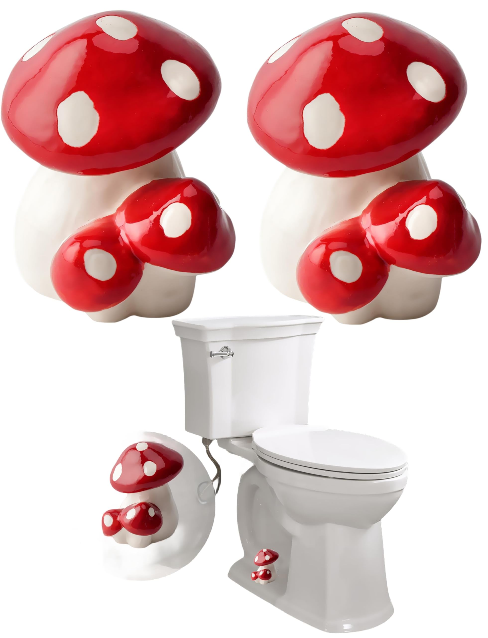Cute Ceramic Frog Toilet Floor Bolt Caps - Fun Animal-Themed Bathroom Decor Accessories for Easy Installation (Red Mushroom) | Perfect for Kids' Bathrooms, Themed Restrooms & Whimsical Home Decor