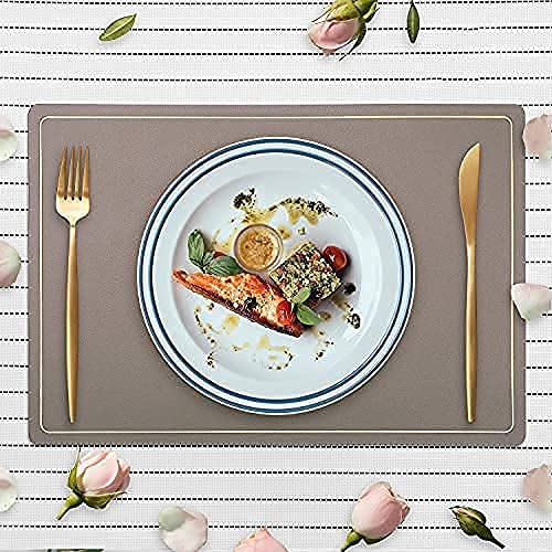 VUDECO Set of 6 Faux Leather Placemats - Heat Resistant, Waterproof & Stain Resistant Modern Dining Table Mats in Grey | Perfect for Everyday Meals, Dinner Parties & Holiday Gatherings