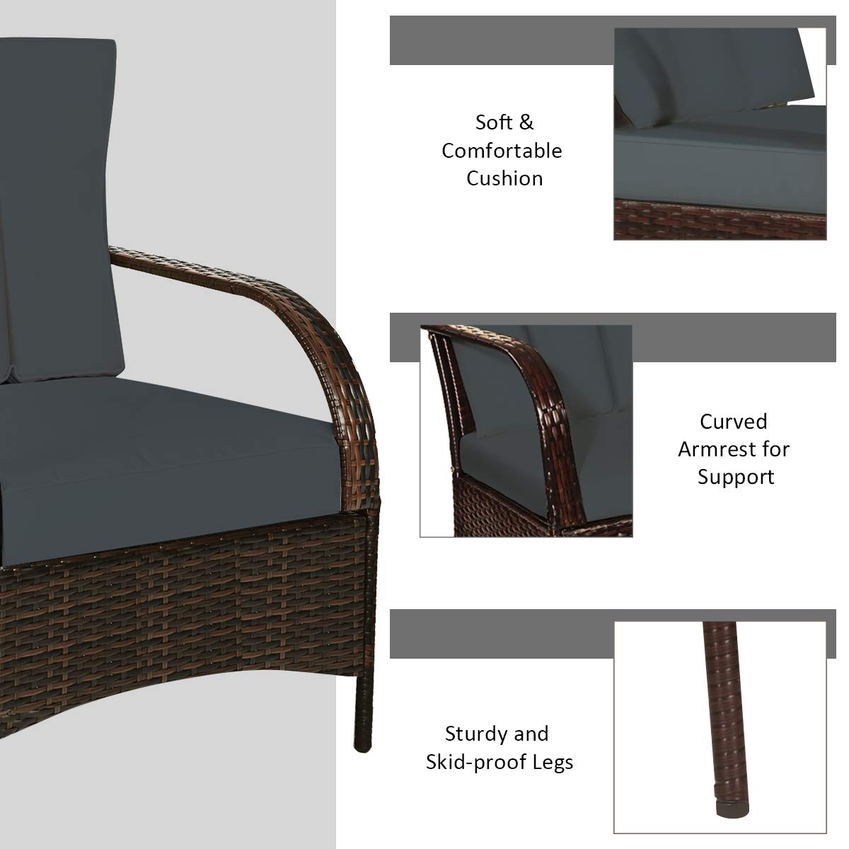 Tangkula 3-Piece Outdoor Patio Furniture Set - 2 Rattan Wicker Chairs with Tempered Glass Coffee Table - Weather-Resistant Garden, Porch, Poolside Conversation Set for Backyard, Deck, and Outdoor Relaxation