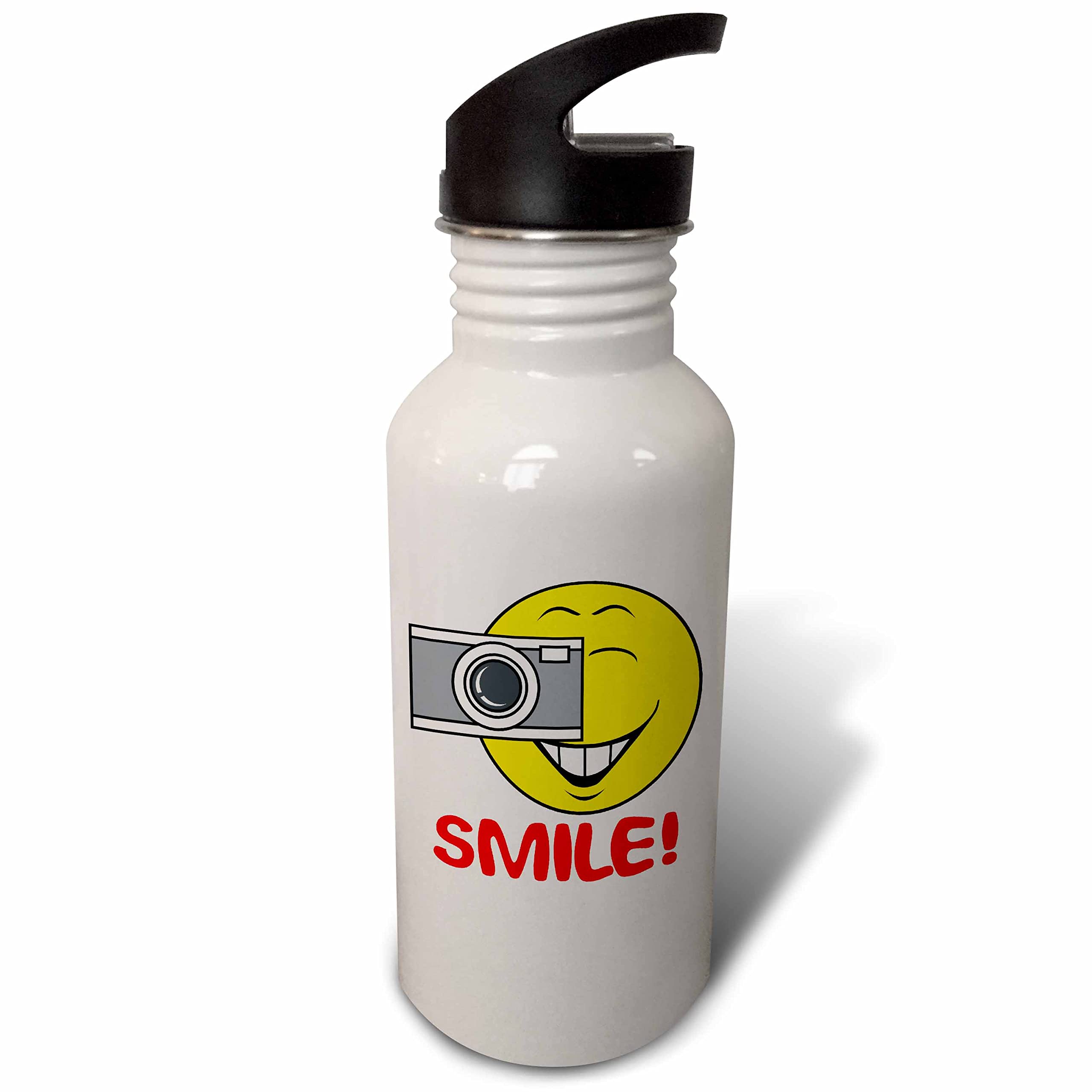 3D Rose Sunshine Smiley Face 21oz Sports Water Bottle - BPA Free Insulated Stainless Steel Gym Bottle for Running, Cycling & Workout - Motivational White Water Bottle with Carabiner Clip