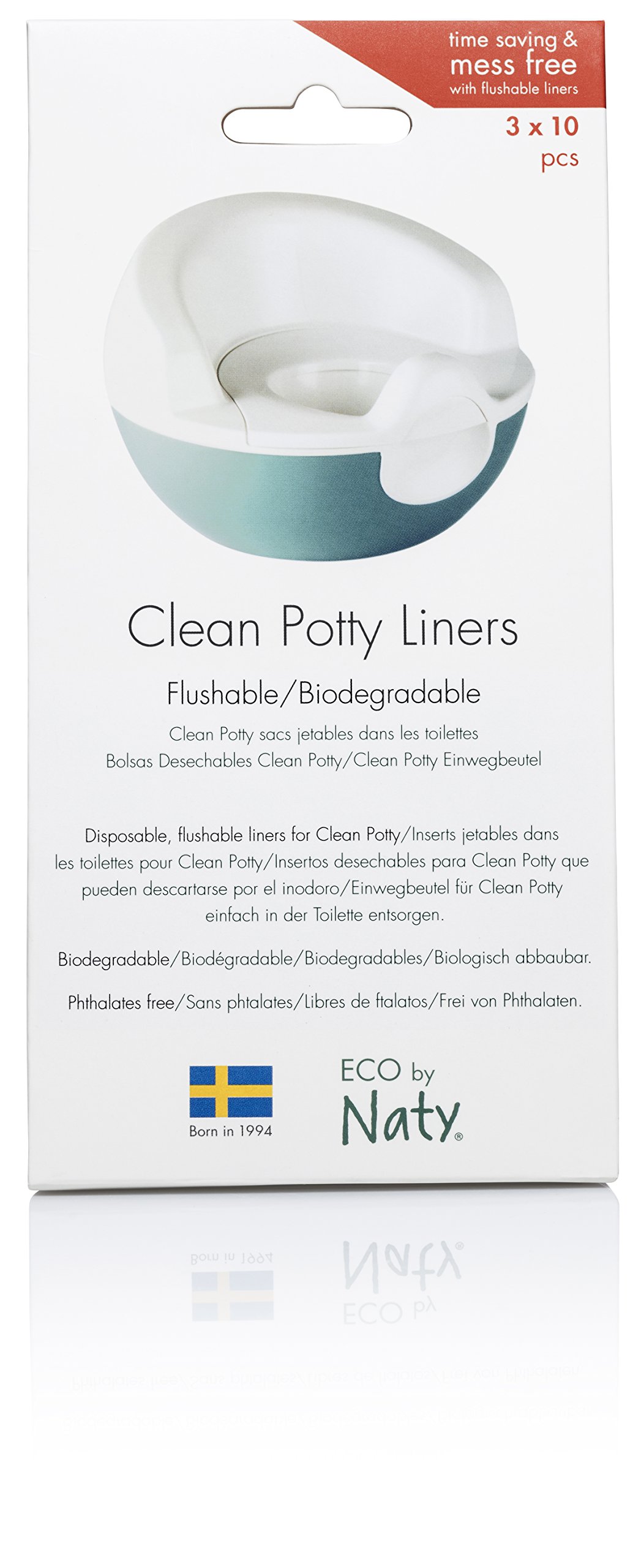 ECO by Naty Clean Potty Flushable Diaper Pail Liners - 30 Count (3 Rolls x 10 Bags) | Biodegradable & Eco-Friendly | Perfect for Diaper Disposal & Travel Use