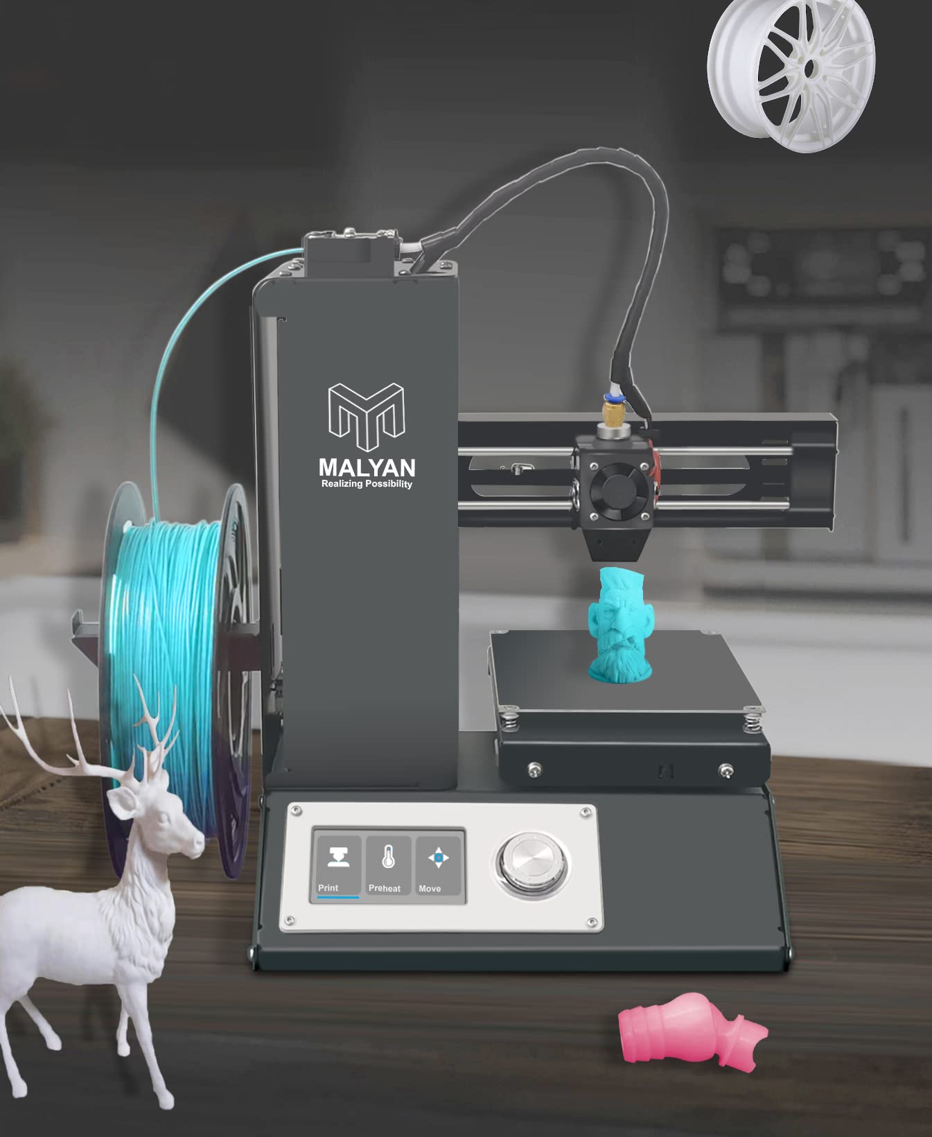 MALYAN M200 FDM Mini 3D Printer - Fully Assembled Desktop 3D Printer for Kids, Beginners & Hobbyists | Includes Free PLA Filament Sample & Preloaded MicroSD Card | 120x120x120mm Build Volume | Perfect for Home, School & DIY Projects