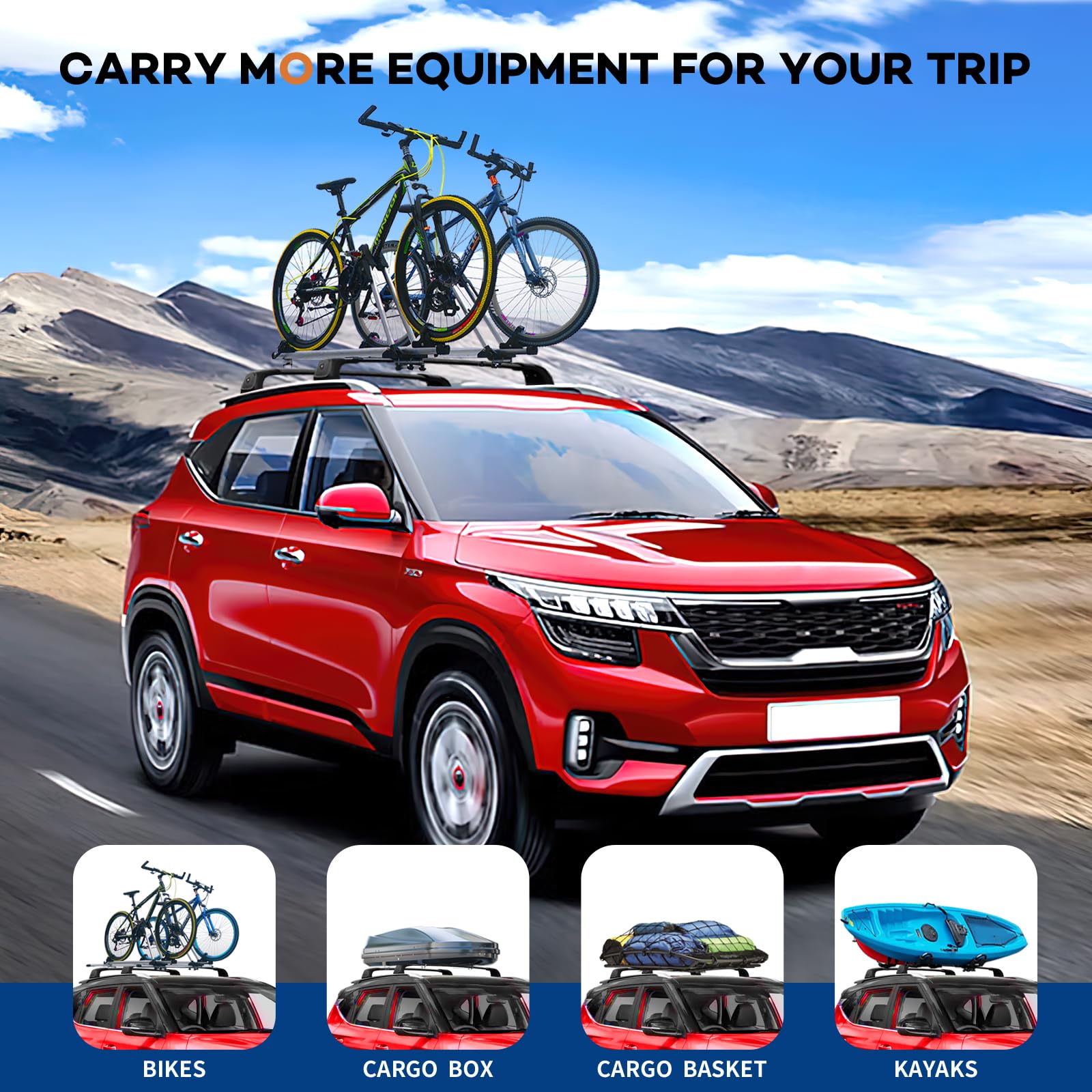 Lockable 220lbs Heavy Duty Aluminum Roof Rack Cross Bars for Kia Seltos 2021-2025 | Black Cargo Carrier for Canoe, Luggage & Outdoor Adventure Gear | Perfect for Road Trips, Camping & Travel Accessories