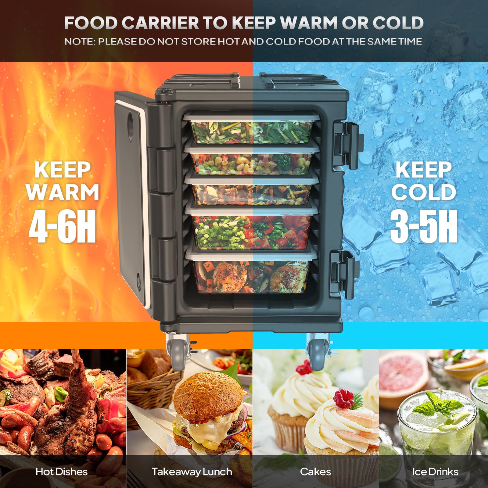 ROVSUN Insulated Food Warmer with Lockable Wheels - Stackable Hot Box Carrier for Catering, Restaurants & Parties - Double Buckles & Handles for Secure Transport - Perfect for Buffets, Outdoor Events & Food Delivery Services