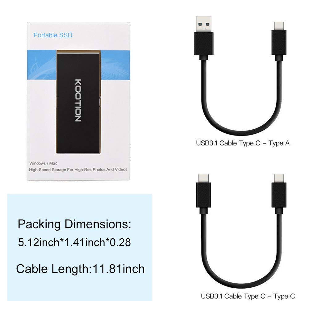 KOOTION 1TB External SSD Portable Hard Drive - USB 3.1 Type-C Ultra Slim Solid State Drive with 500MB/s Read & 450MB/s Write Speeds - Perfect for Gaming, Photography, Video Editing & Data Backup