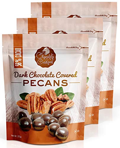 Premium Dark Chocolate Covered Pecans – Fresh, Nutty & Indulgent Snack – No Trans Fat – 6 Oz Bag (Pack of 3) – Perfect for Gifts, Parties & Healthy Desserts