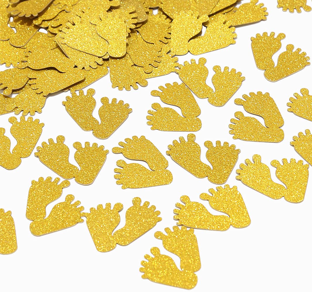 100 Pcs Gold Glitter Baby Footprint Confetti for Gender Reveal Party - Baby Shower Decorations, Gender Reveal Table Scatter, Newborn Celebration Supplies (Perfect for Baby Showers, Gender Reveal Parties & Nursery Decor)