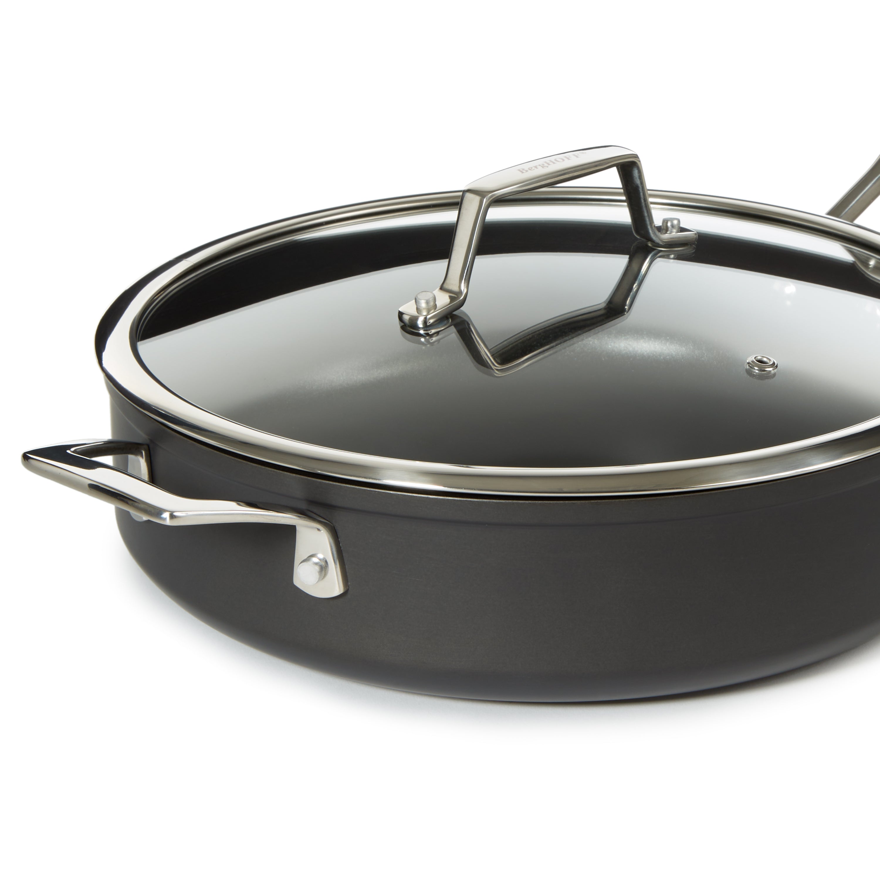 BergHOFF Essentials Nonstick Hard Anodized 11-Inch Deep Skillet with Glass Lid - 4.3 Quart Black Frying Pan for Sautéing, Stir-Frying & Cooking Family Meals