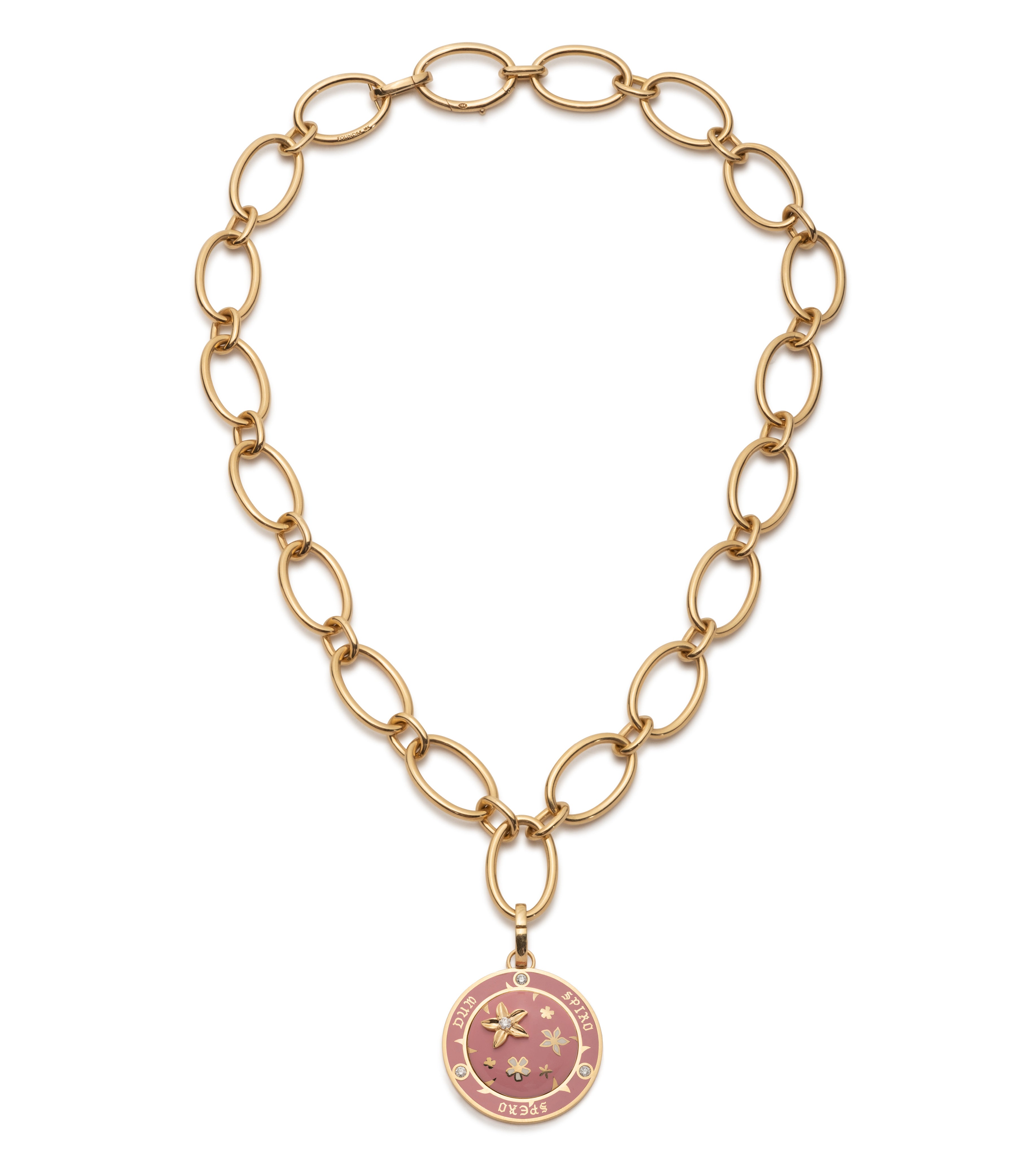 Resilient Oval Link Necklace - 14K Yellow Gold with Rose Ceramic Pendant for Women | Elegant Everyday Jewelry Gift for Her | Perfect for Date Nights, Anniversaries & Special Occasions