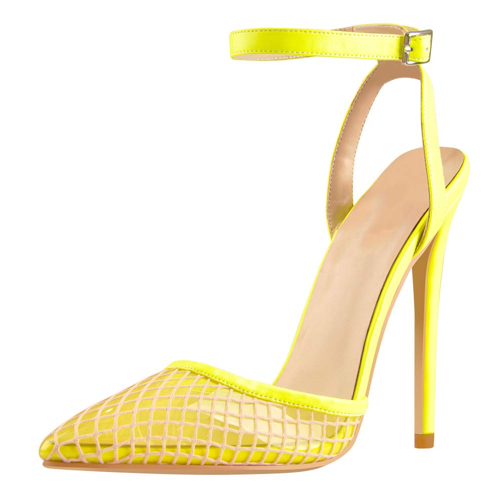 Yolkomo Women's Clear Heels - Pointed Toe Ankle Strap Pumps with Transparent Stiletto Heels for Party, Wedding & Evening Events