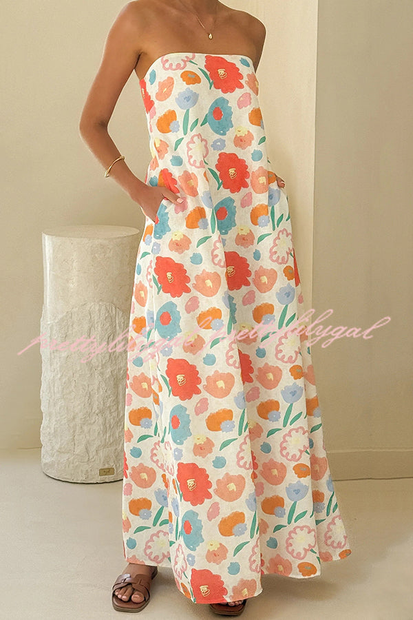Unique Print Strapless Open Back Full Hem Maxi Dress for Women - Elegant Summer Beach Wedding Party Dress | Perfect for Vacations, Date Nights & Special Occasions