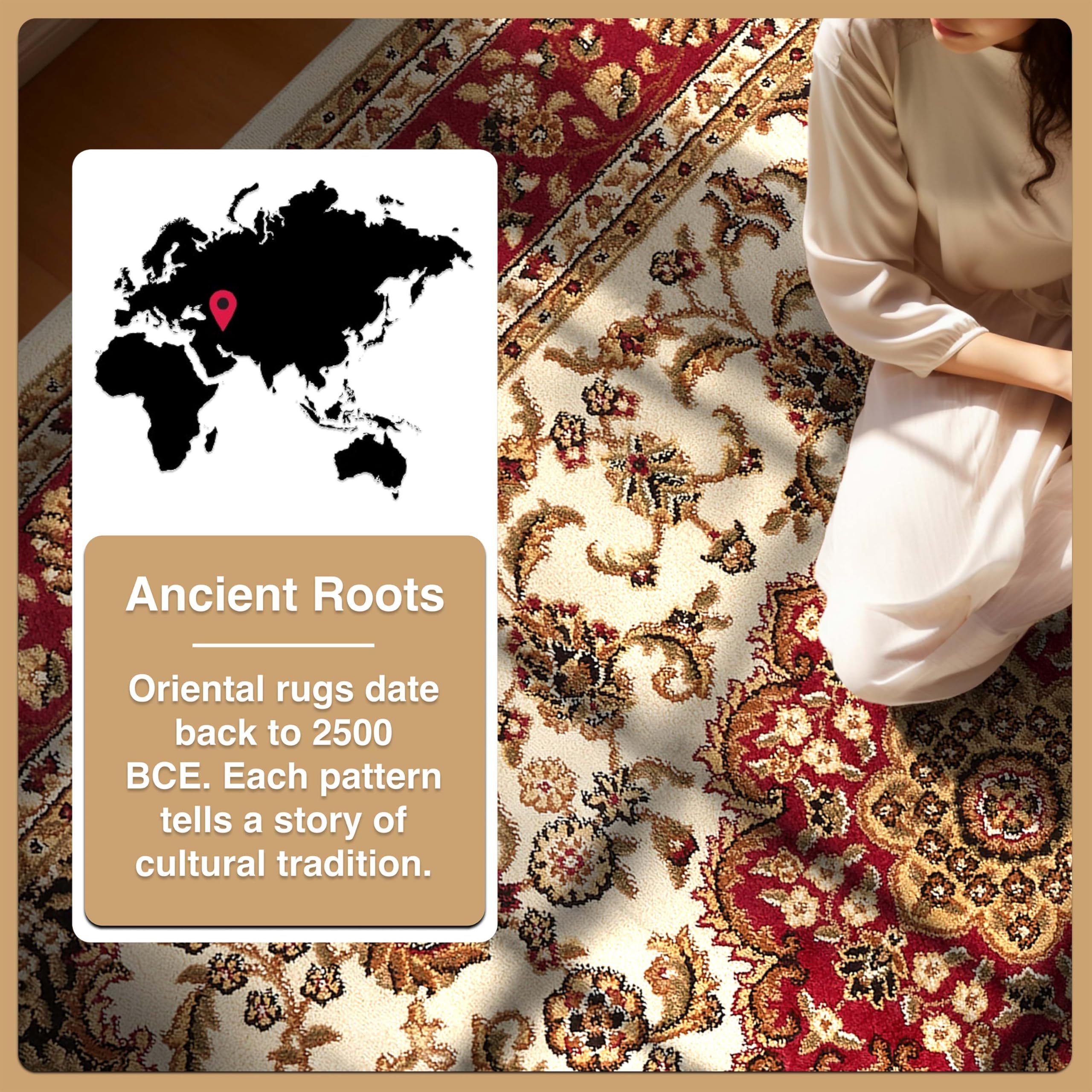 Well Woven Barclay Collection Medallion Kashan Ivory 5 ft Round Area Rug - Non-Slip Soft Living Room Carpet, Bedroom Decor, Dining Room Floor Mat for Home & Office Use