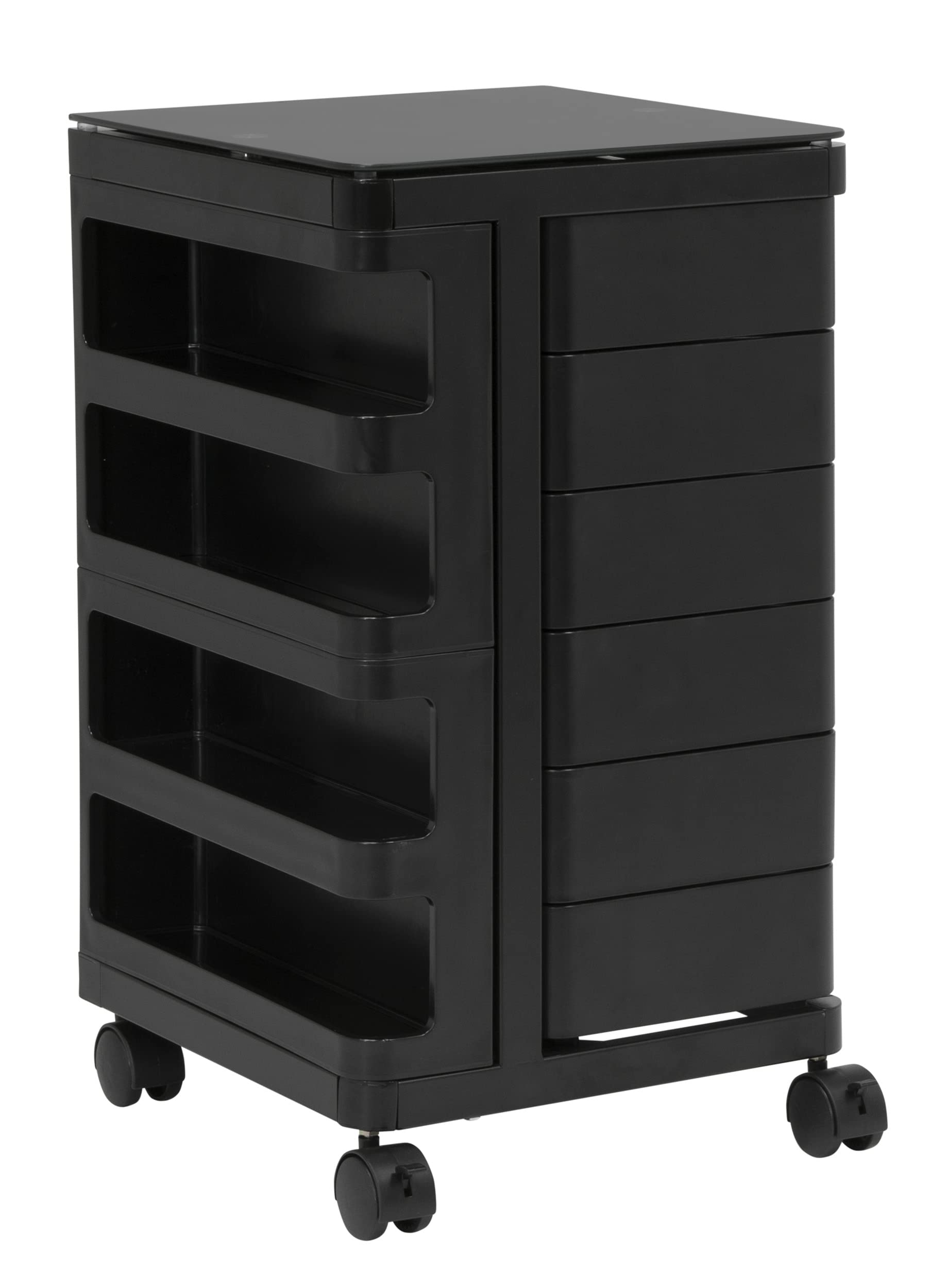 SD STUDIO DESIGNS Kubx Rotating 4-Sided Mobile Storage Organizer with Glass Top - Multi-Compartment Spinning Organizer for Office, Kitchen, Bathroom & Craft Room Organization