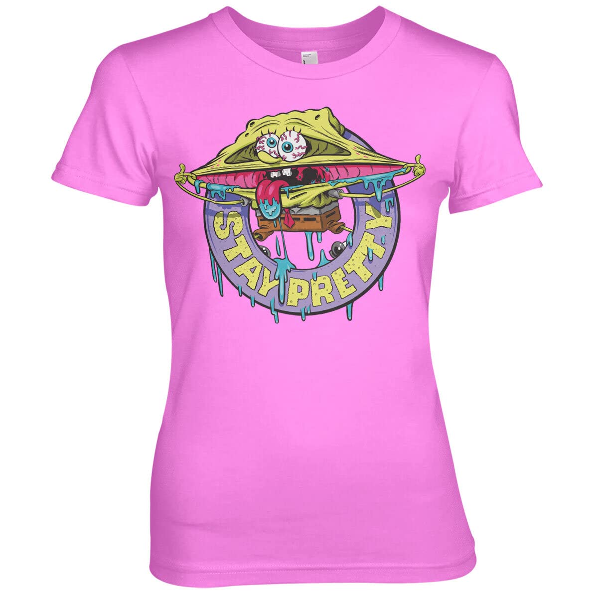 Official SpongeBob SquarePants Pink Women's T-Shirt - Soft Cotton Cartoon Graphic Tee for Casual Wear, Cosplay & Gifts