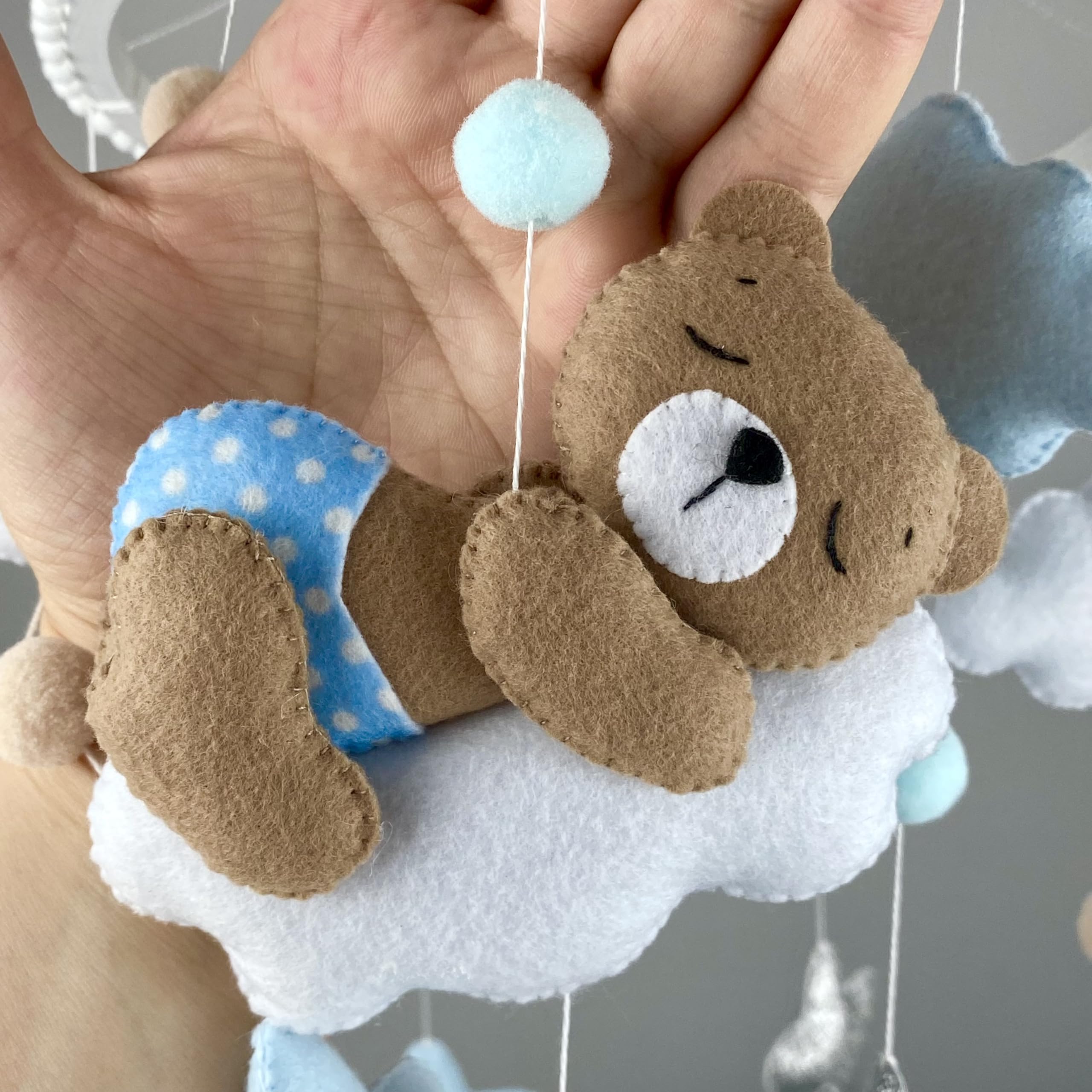 Teddy Bear Crib Mobile for Baby Boys - Blue Hot Air Balloon Nursery Decor, Felt Hanging Mobile for Newborns - Perfect Baby Shower Gift & Nursery Decoration for Expecting Moms