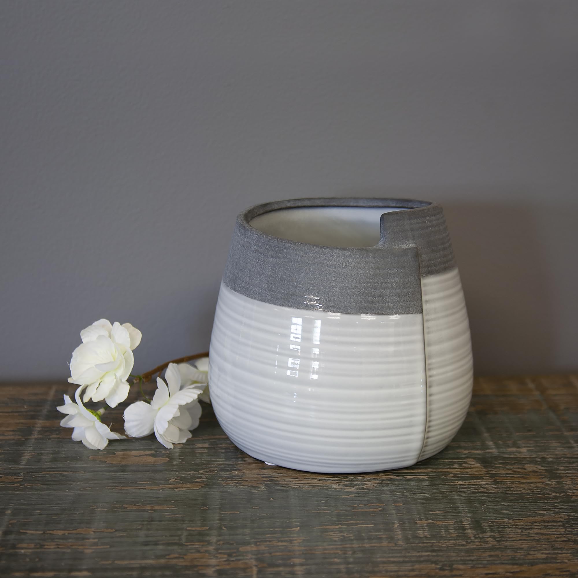 Howard Elliot Rolled Small Two-Toned Gray and White Ceramic Vase - Modern Rustic Home Decor for Flowers, Wedding Centerpiece, Bookshelf Decor, Party Gift - 9