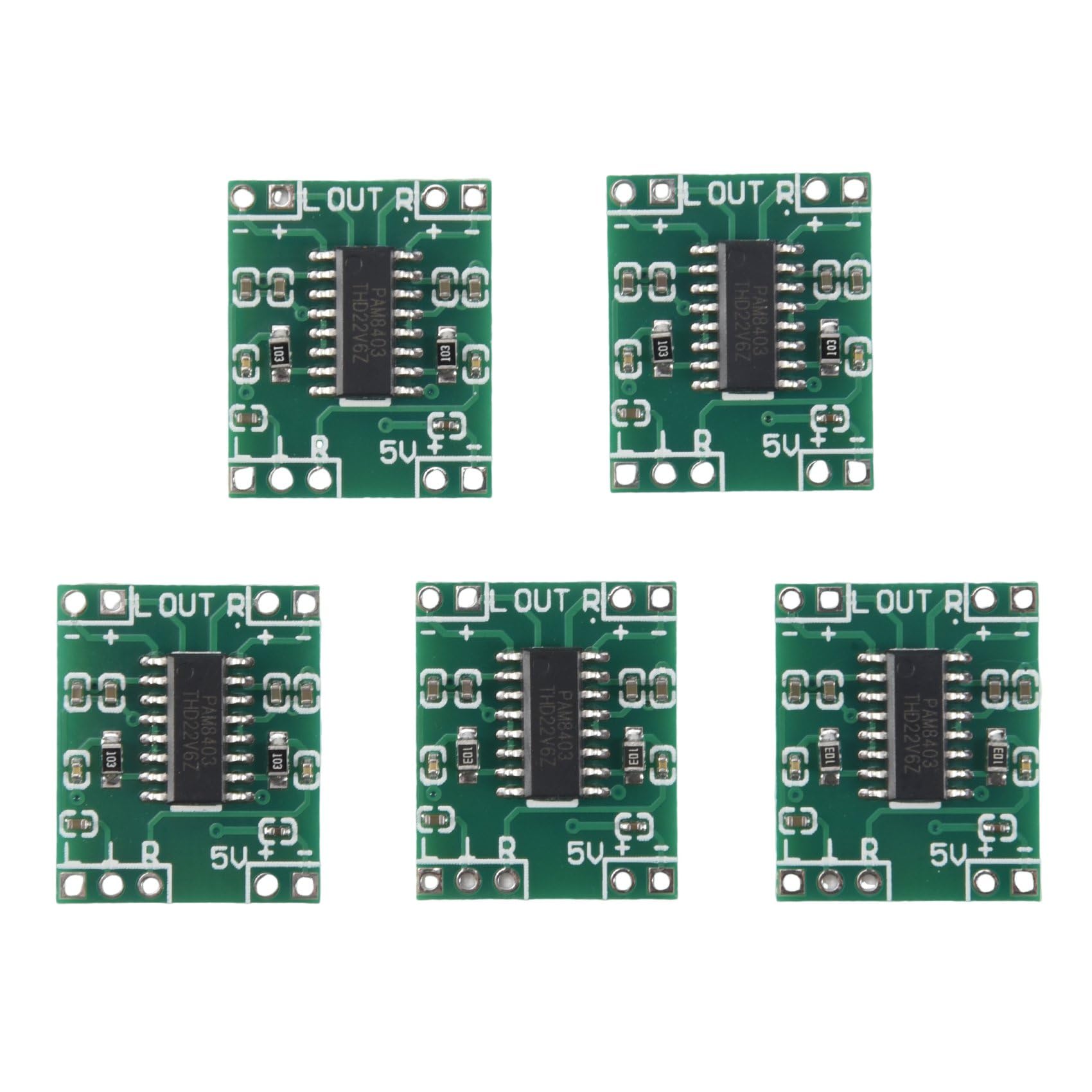 5PCS PAM8403 Digital Audio Amplifier Board - 2x3W Class D Power Amp Module for DIY Speakers, 5V DC - Perfect for Home Audio, Car Stereo & Portable Sound Systems