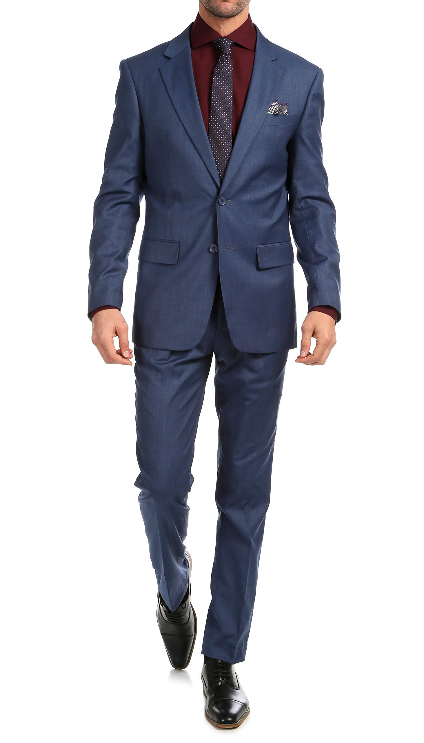 Ferrecci Men's Slim Fit Notch Lapel 2-Piece Suit with Matching Flat-Front Dress Pants | Professional Business Attire for Weddings, Interviews & Formal Events