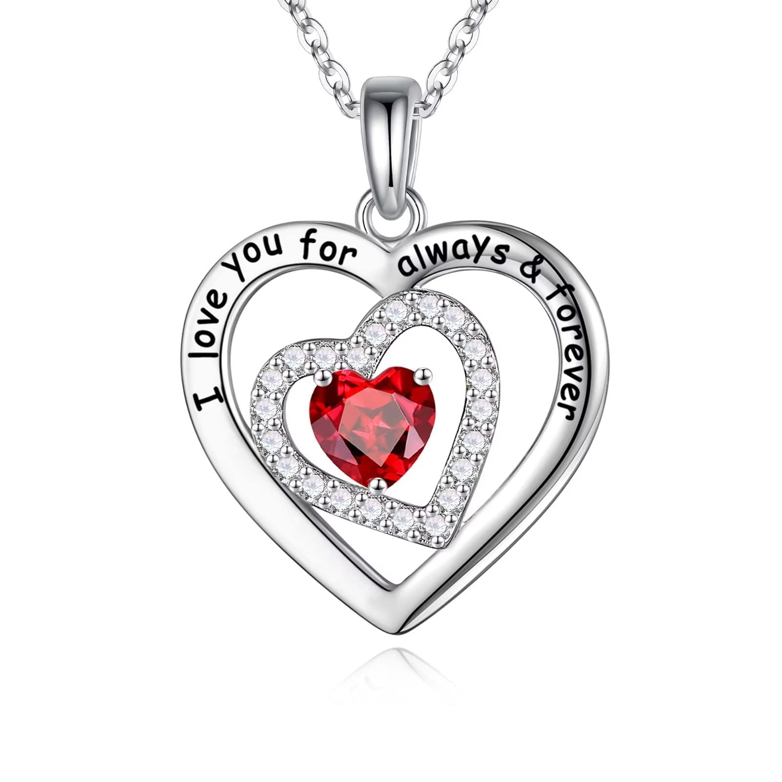 Heart Birthstone Pendant Necklace for Women - S925 Sterling Silver Love You Forever Jewelry with Birthstone | Anniversary, Christmas, Valentine's Day, Mother's Day & Birthday Gift for Her, Mom, Sister | Perfect for Romantic Occasions & Special Celebrations
