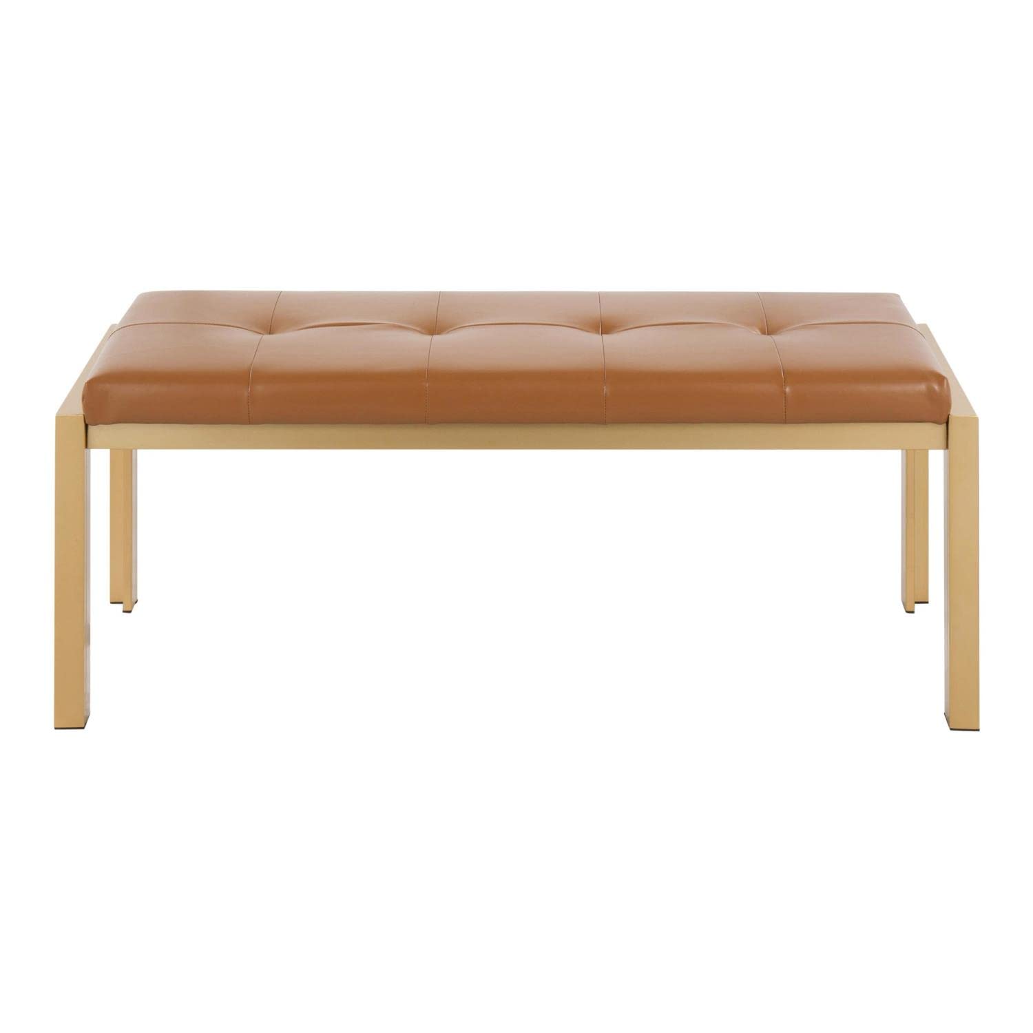LumiSource Fuji Bench - Gold Faux Leather Upholstered Entryway Bench, Bedroom Bench & Dining Bench for Home Decor | Perfect for Hallway Seating, Bed Footrest & Kitchen Dining Set