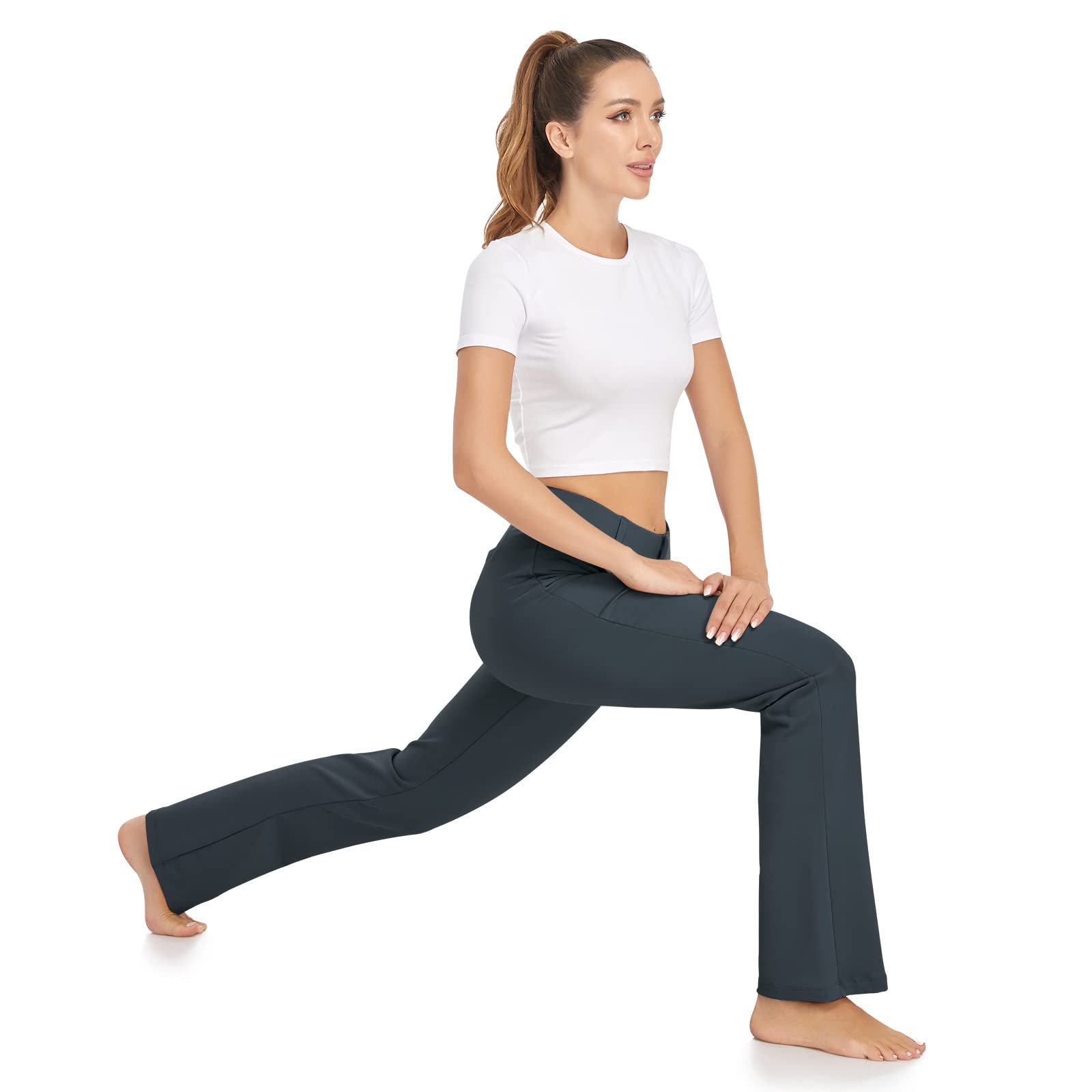 HISKYWIN Women's Stretchy Yoga Dress Pants - Straight Leg & Bootcut Office Slacks with Pockets for Business Casual, Petite Sizes - Perfect for Work, Yoga & Everyday Wear