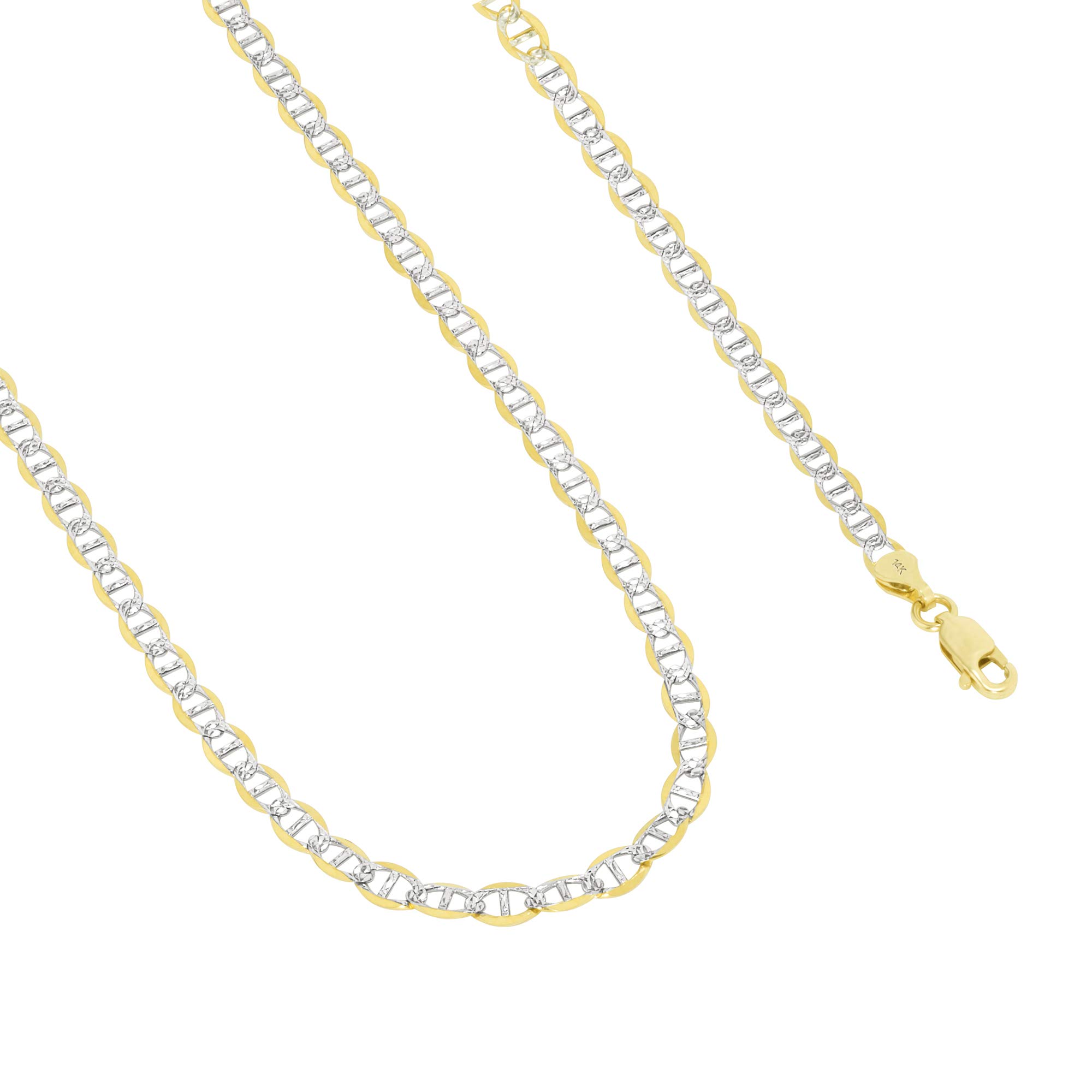 Nuragold 14K Solid Gold Mariner Anchor Chain Bracelet - 4mm Pave Diamond Cut Italian Jewelry for Men & Women (7