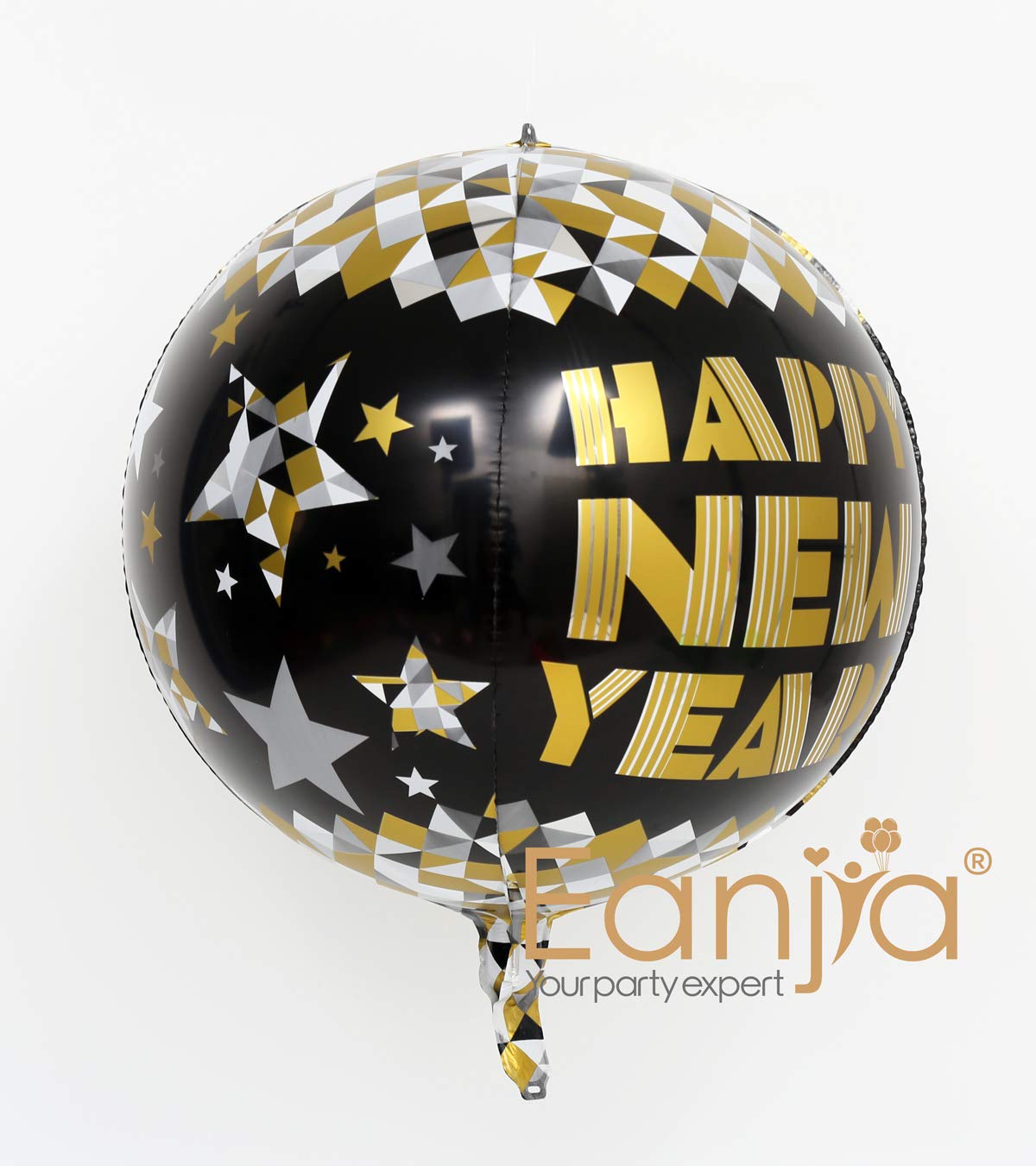 16 Inch Gold 4D Foil Balloons - Set of 4 Hangable Round Sphere Aluminum Balloons for New Year Party Decorations, Birthday, Wedding & Anniversary Celebrations