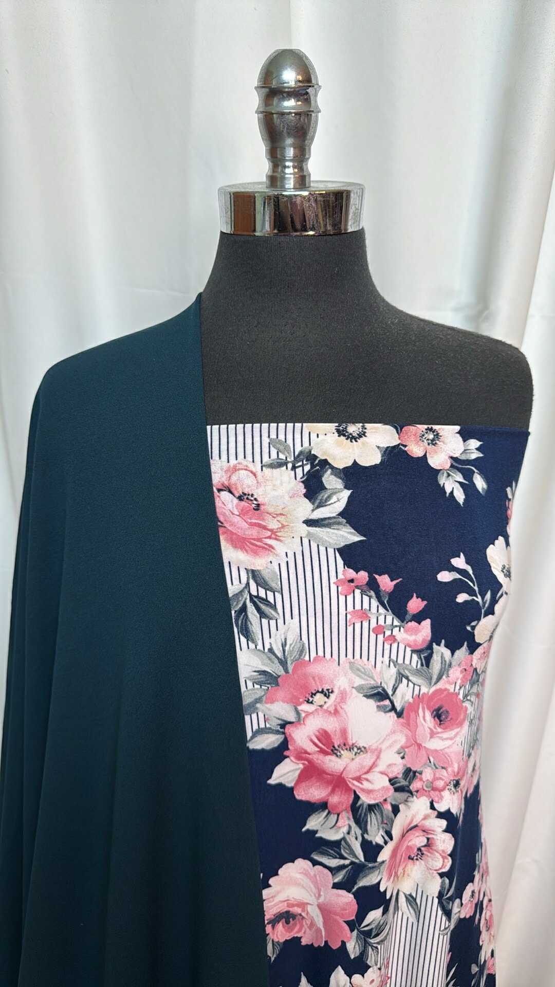 2 Yards Teal Crepe Scuba Fabric & 2 Yards Floral Stripe Lightly Brushed Venezia Fabric Bundle - A27576 | DIY Sewing, Dressmaking, Craft Projects & Home Decor