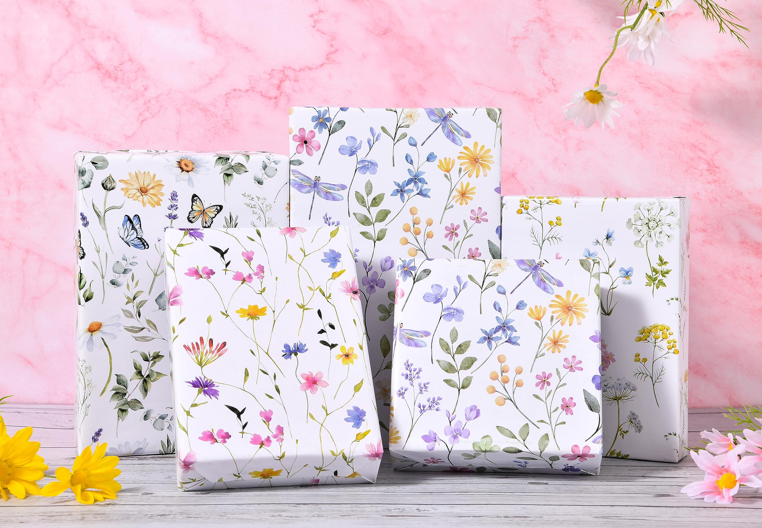 Titiweet Floral Wrapping Paper - 8 Sheets Wildflower Gift Wrap for Birthdays, Weddings, Mother's Day & Baby Showers (20x28 Inches) | Elegant Present Wrapping for Women, Party Decor & Special Occasions