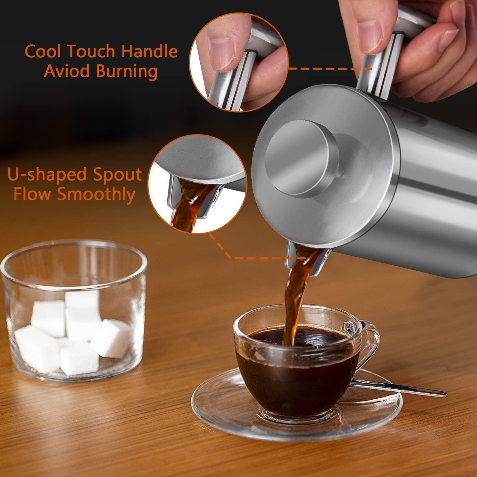 Premium Stainless Steel French Press Coffee Maker - 50oz/1500ml Double Wall Insulated for Hot Coffee & Tea - Includes 3 Extra Filters & Measuring Spoon - Perfect for Home, Office & Camping (Silver)